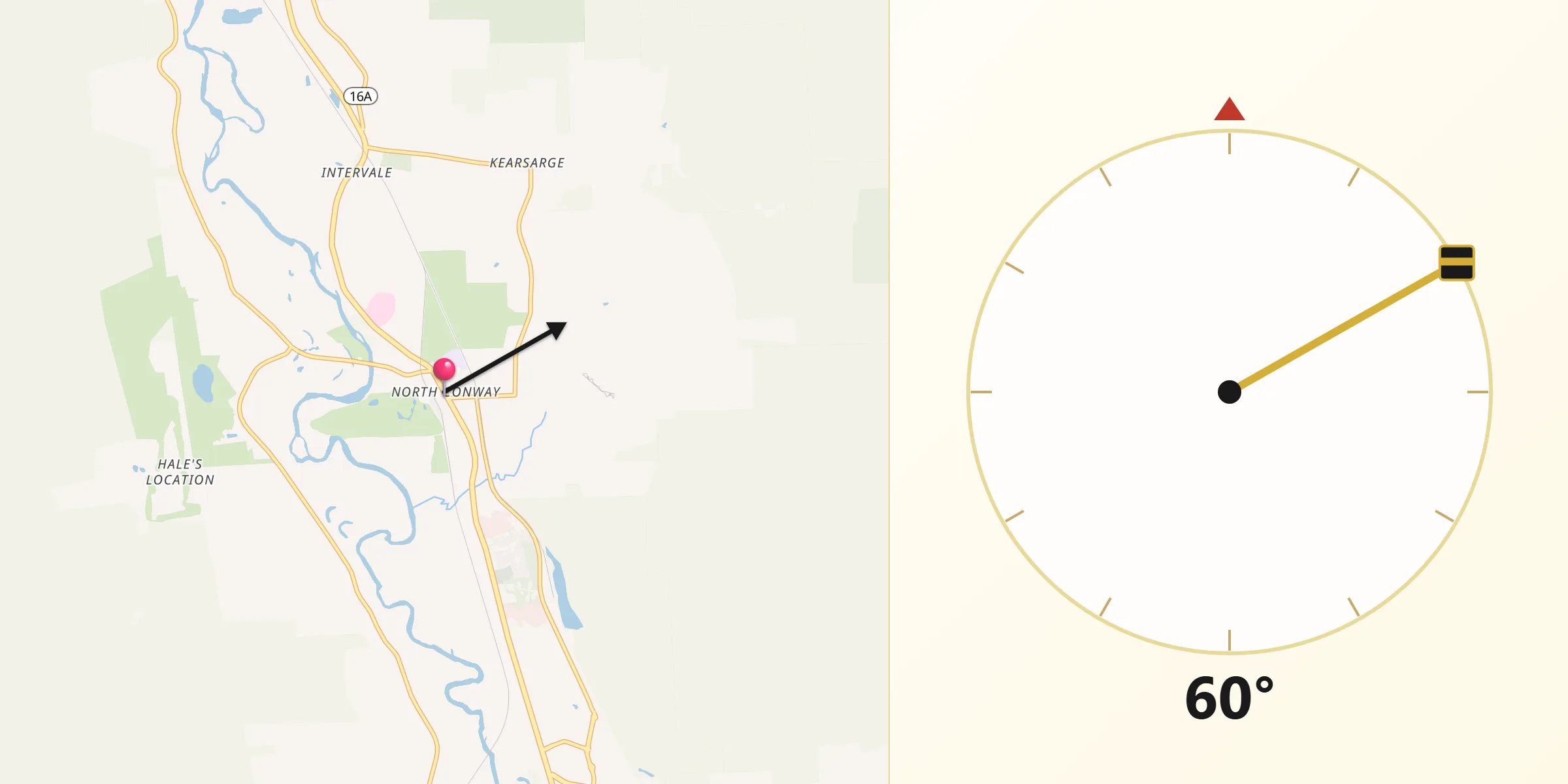 Qibla Direction from North Conway