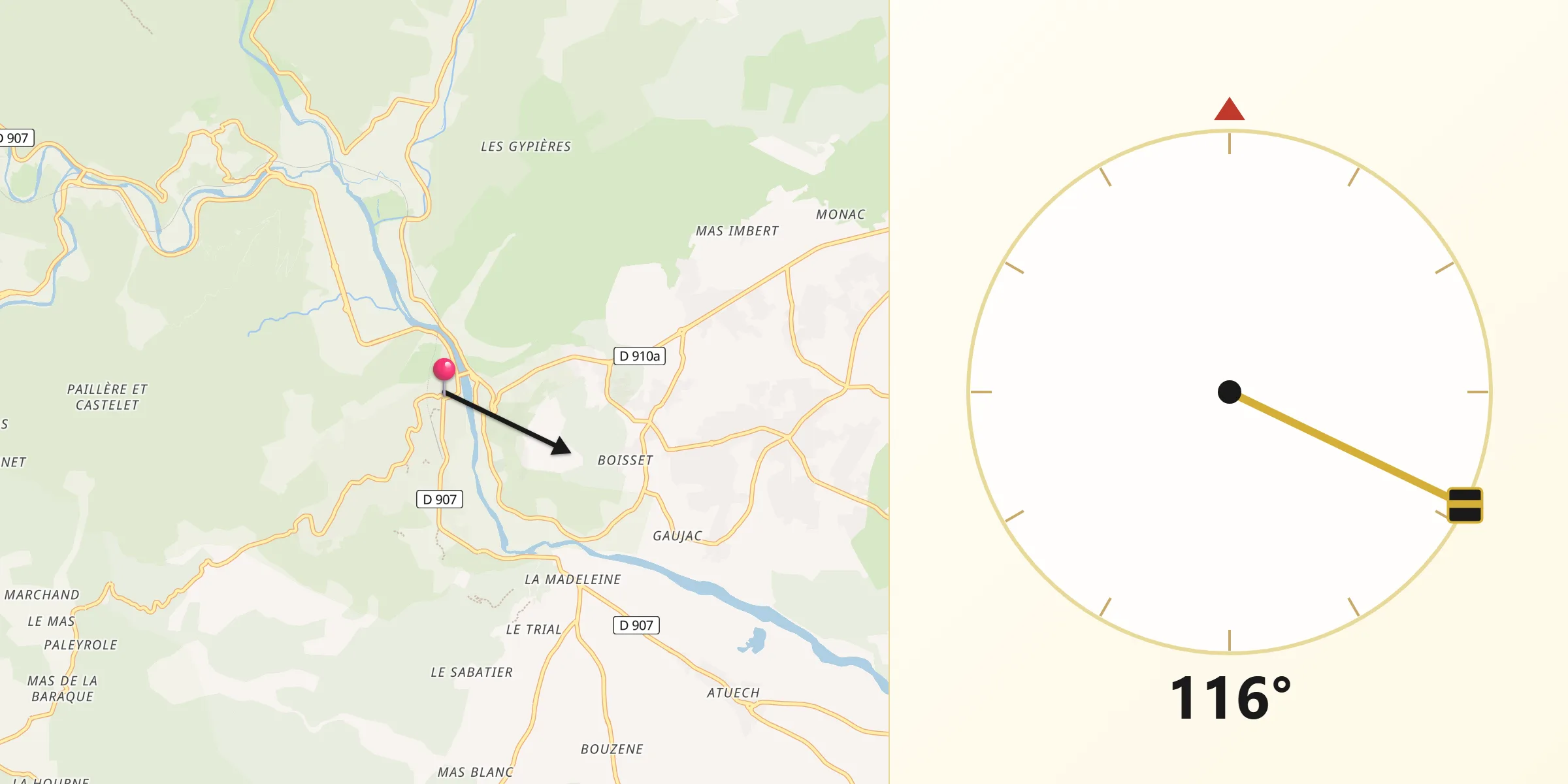 Direction vers la Qibla depuis Anduze