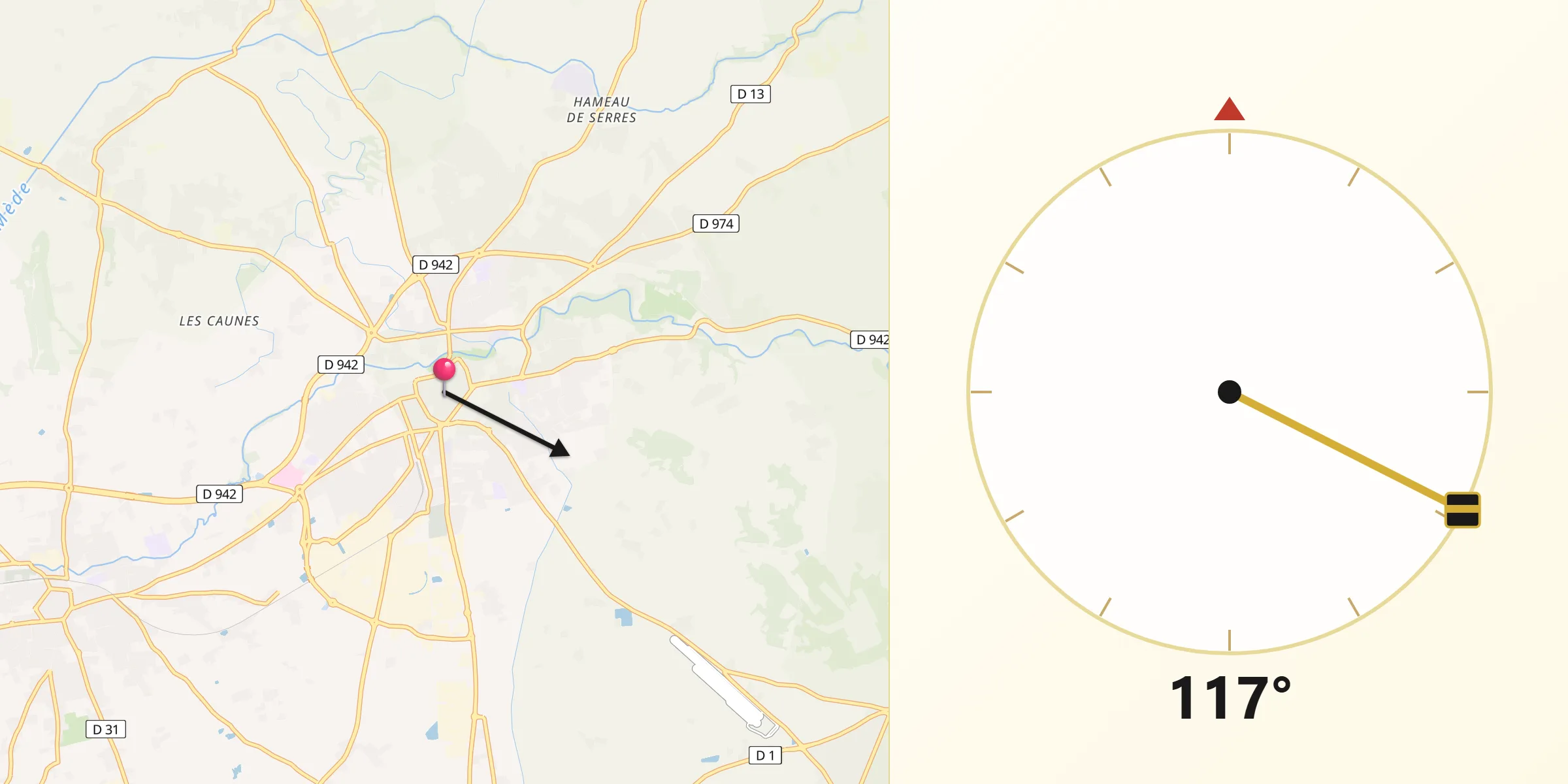 Direction vers la Qibla depuis Carpentras