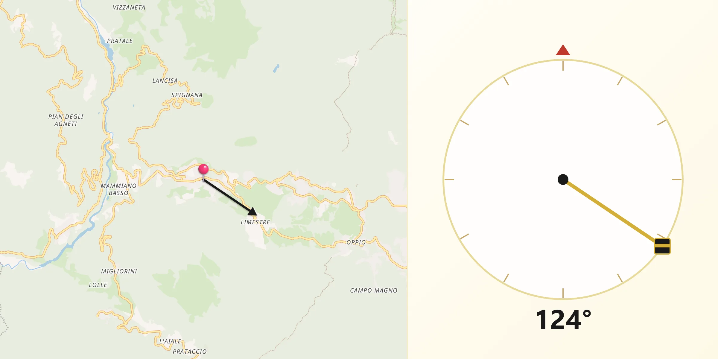 Direzione della Qibla da San Marcello Pistoiese
