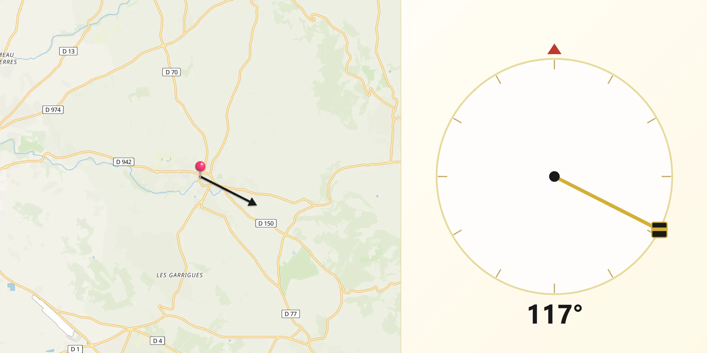 Direction vers la Qibla depuis Mazan