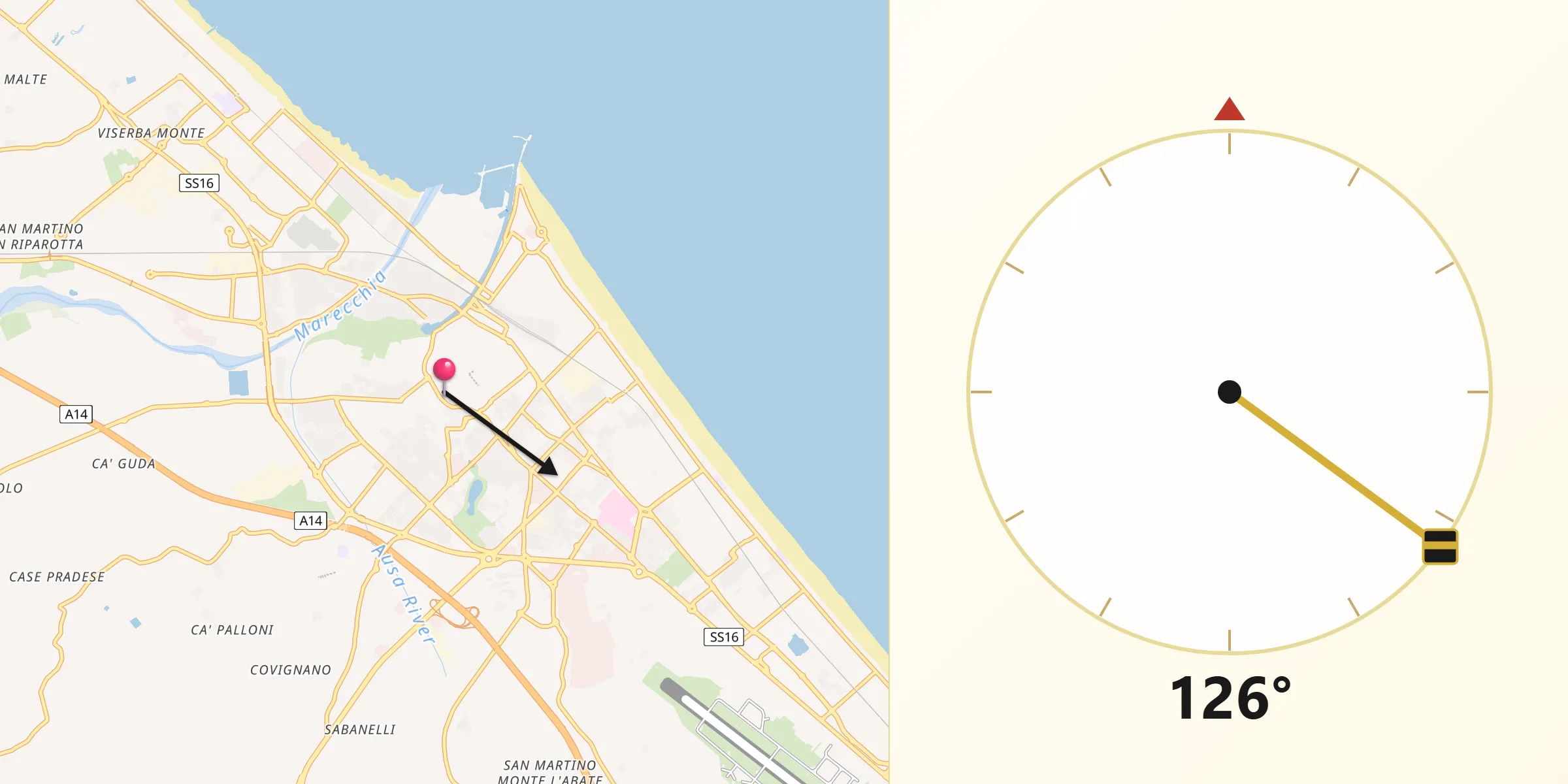 Direzione della Qibla da Rimini