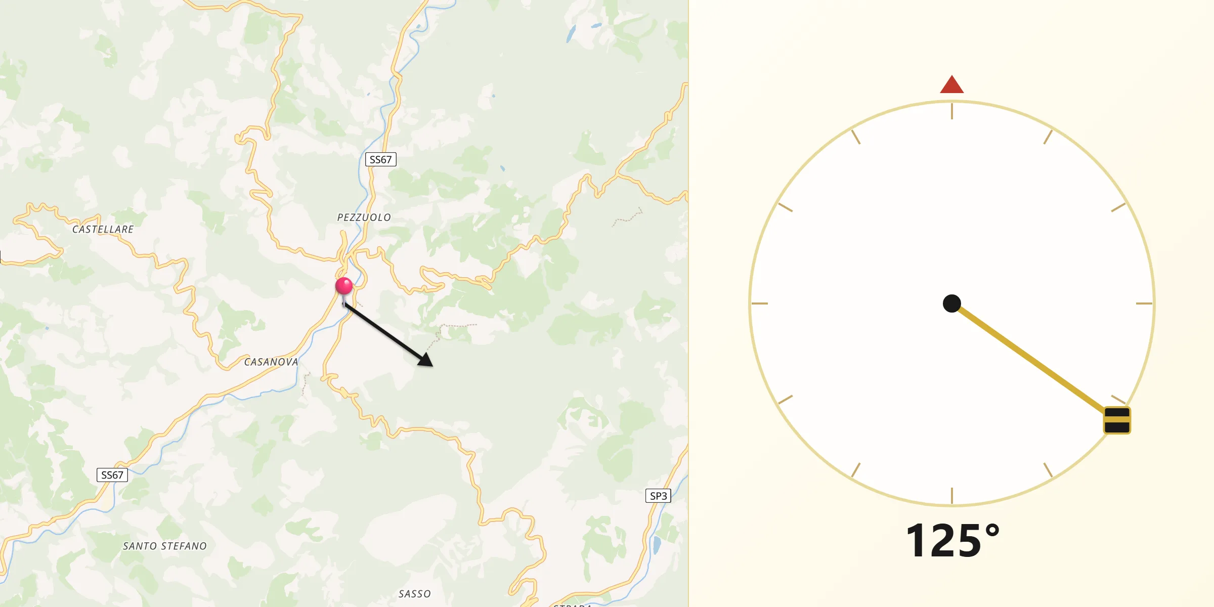Direzione della Qibla da Rocca San Casciano