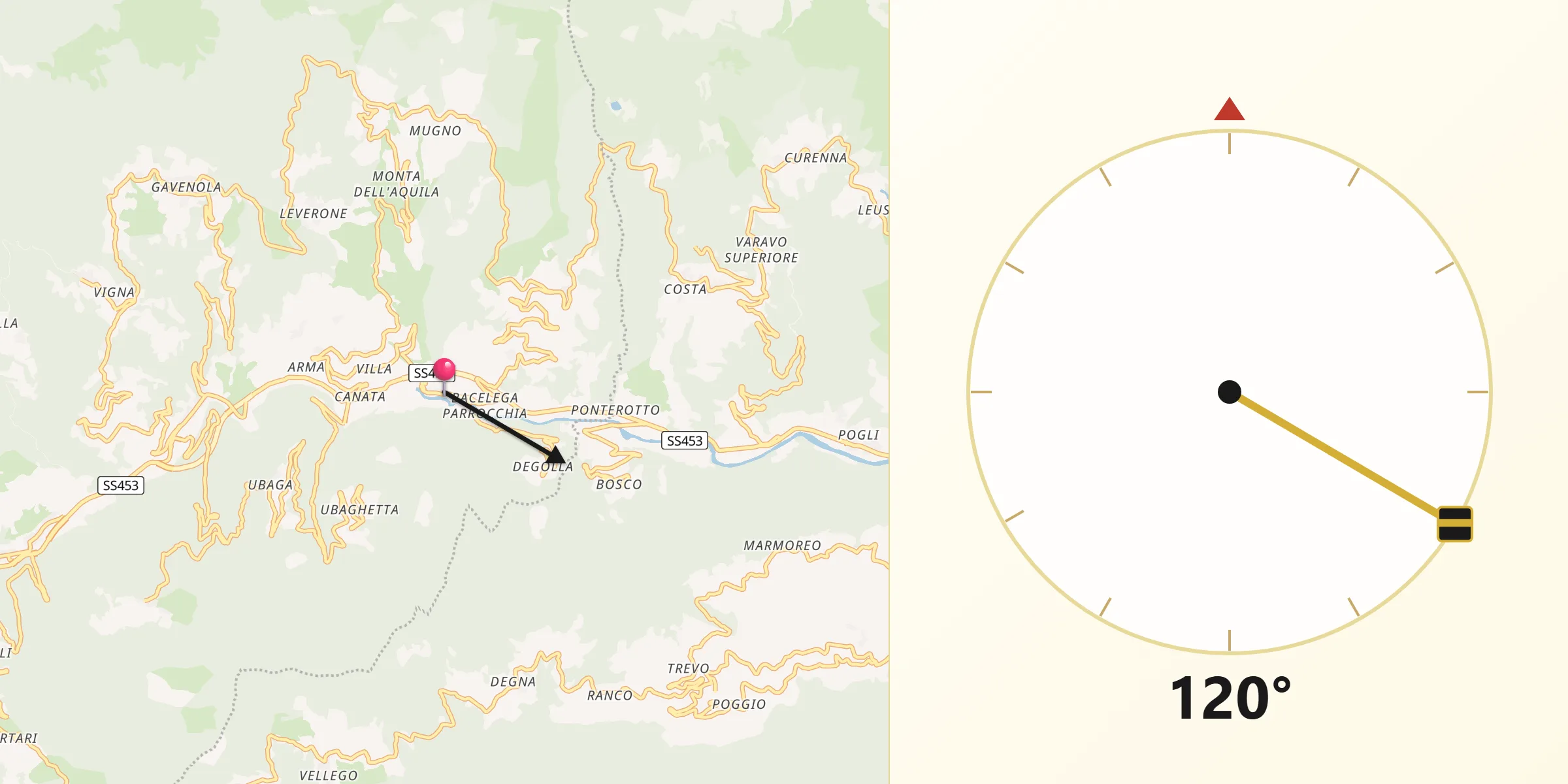 Direzione della Qibla da Borgo di Ranzo