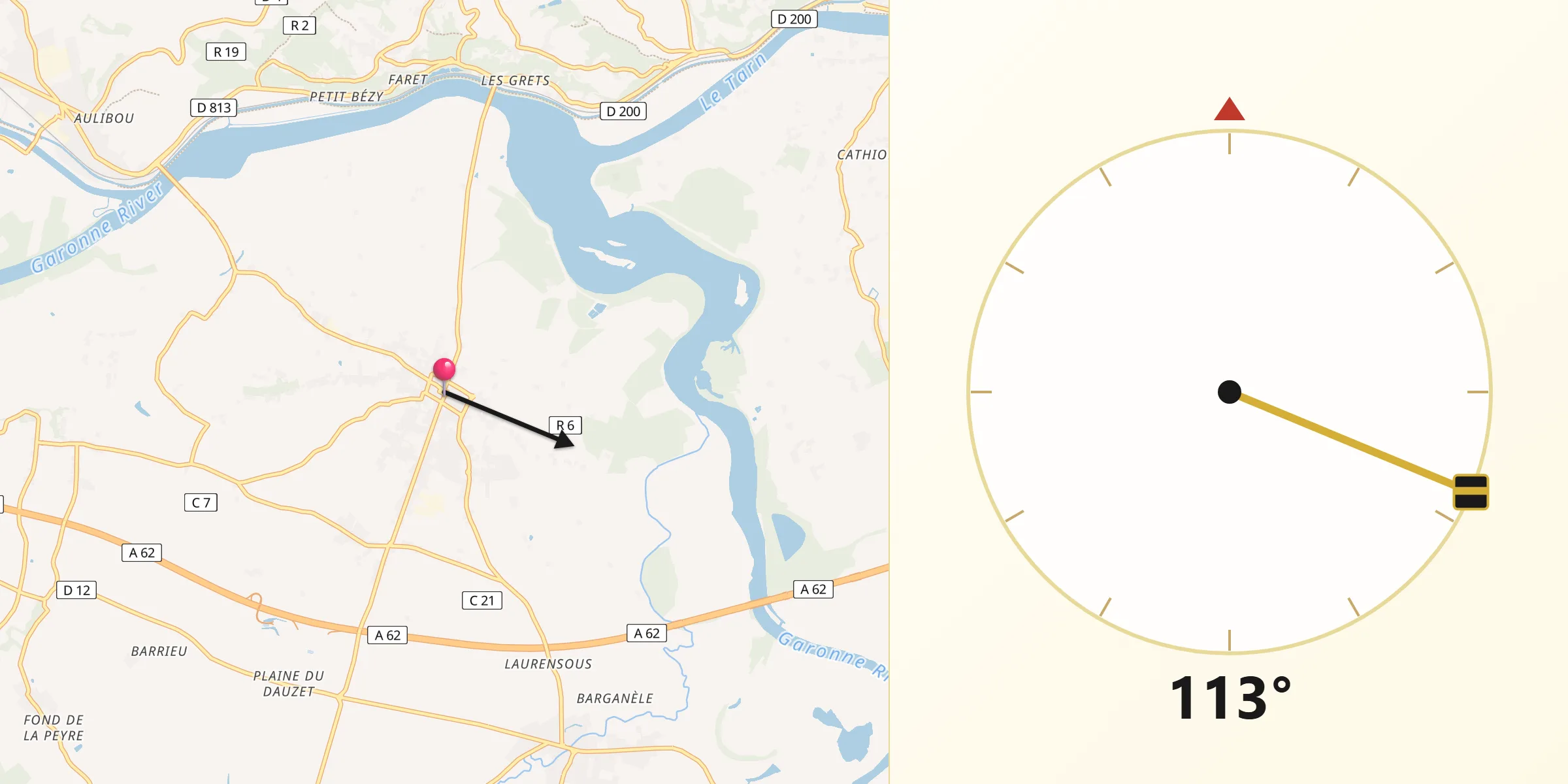 Direction vers la Qibla depuis Saint-Nicolas-de-la-Grave
