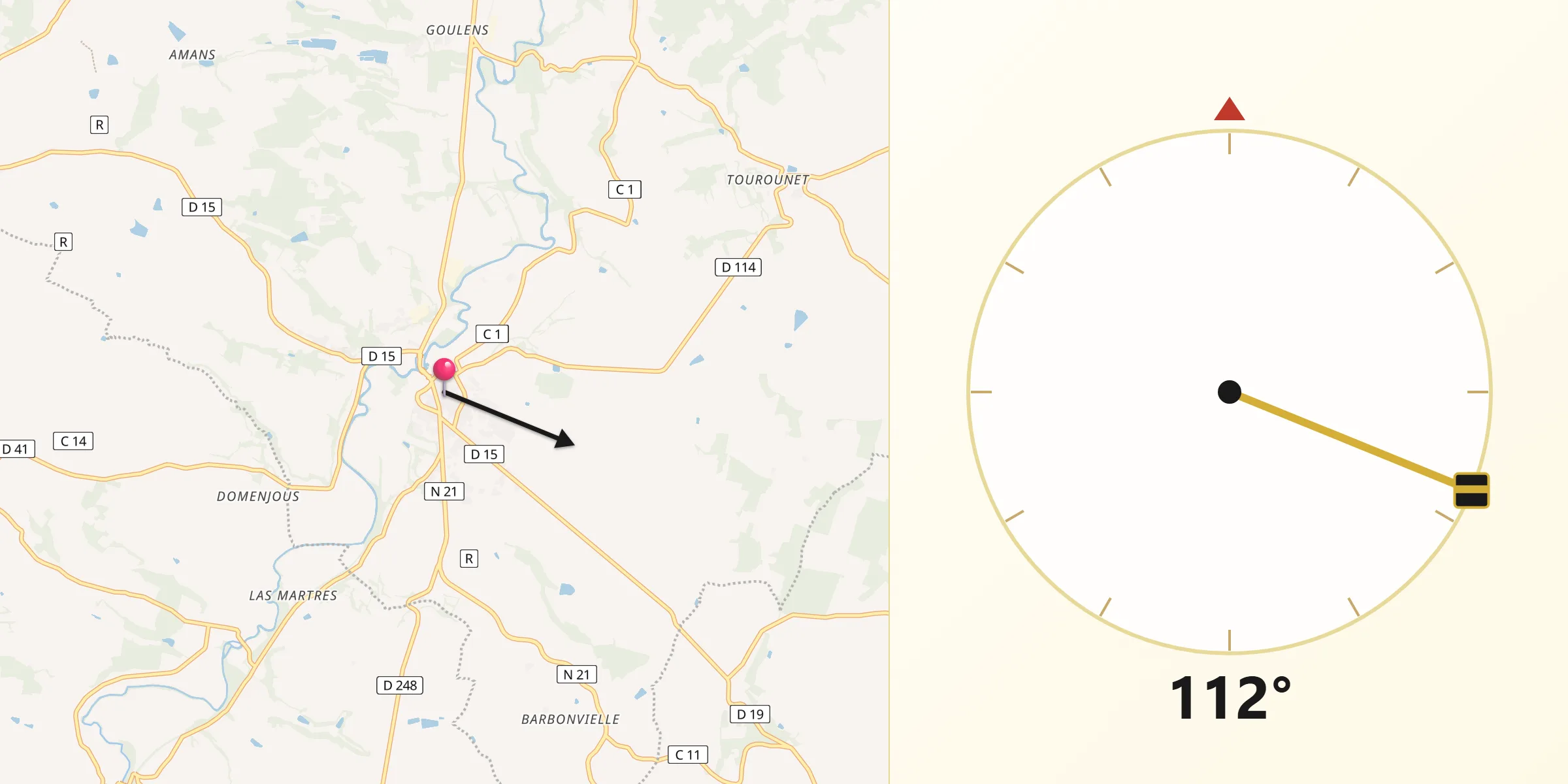 Direction vers la Qibla depuis Astaffort