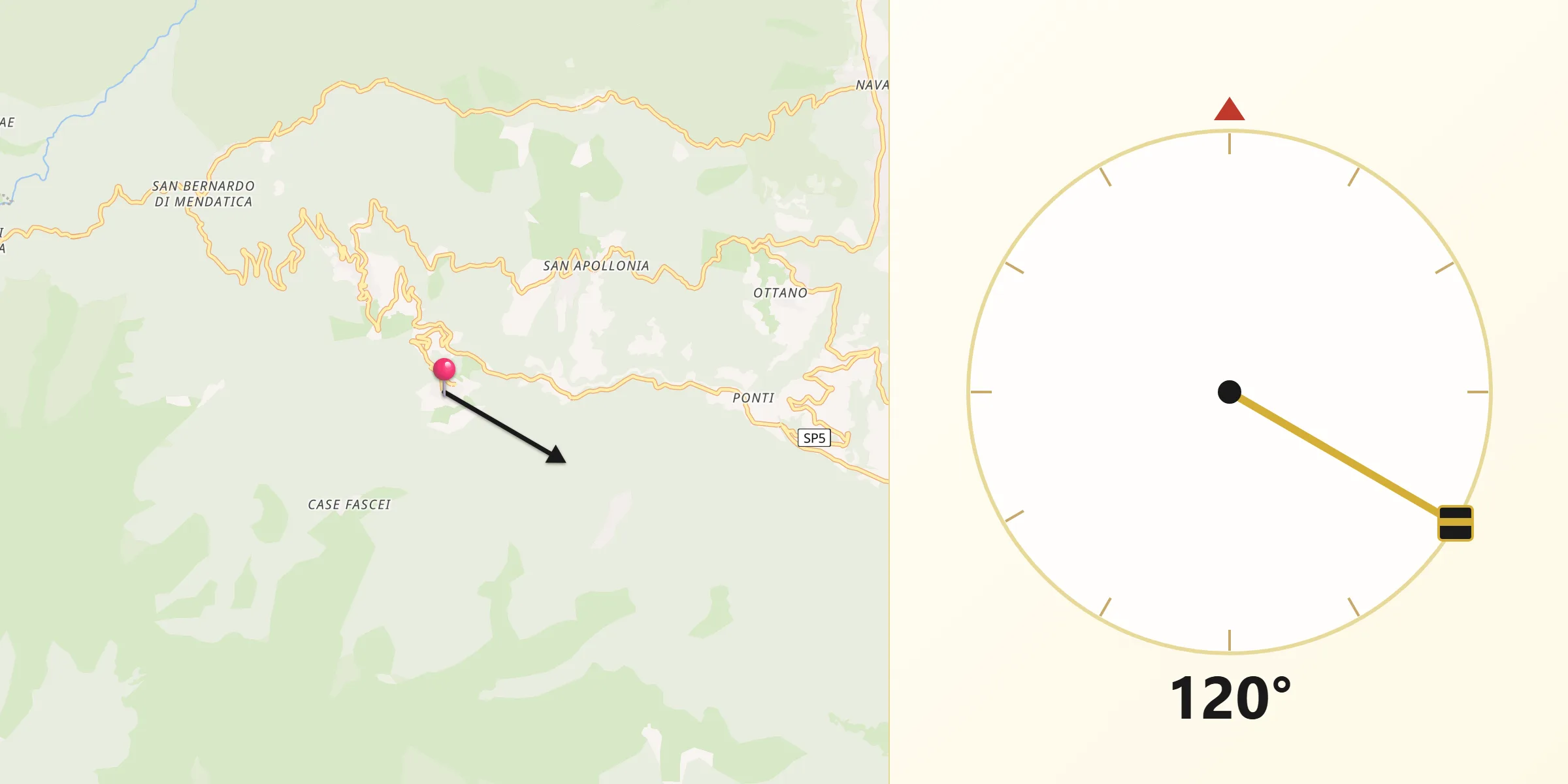 Direzione della Qibla da Montegrosso Pian Latte