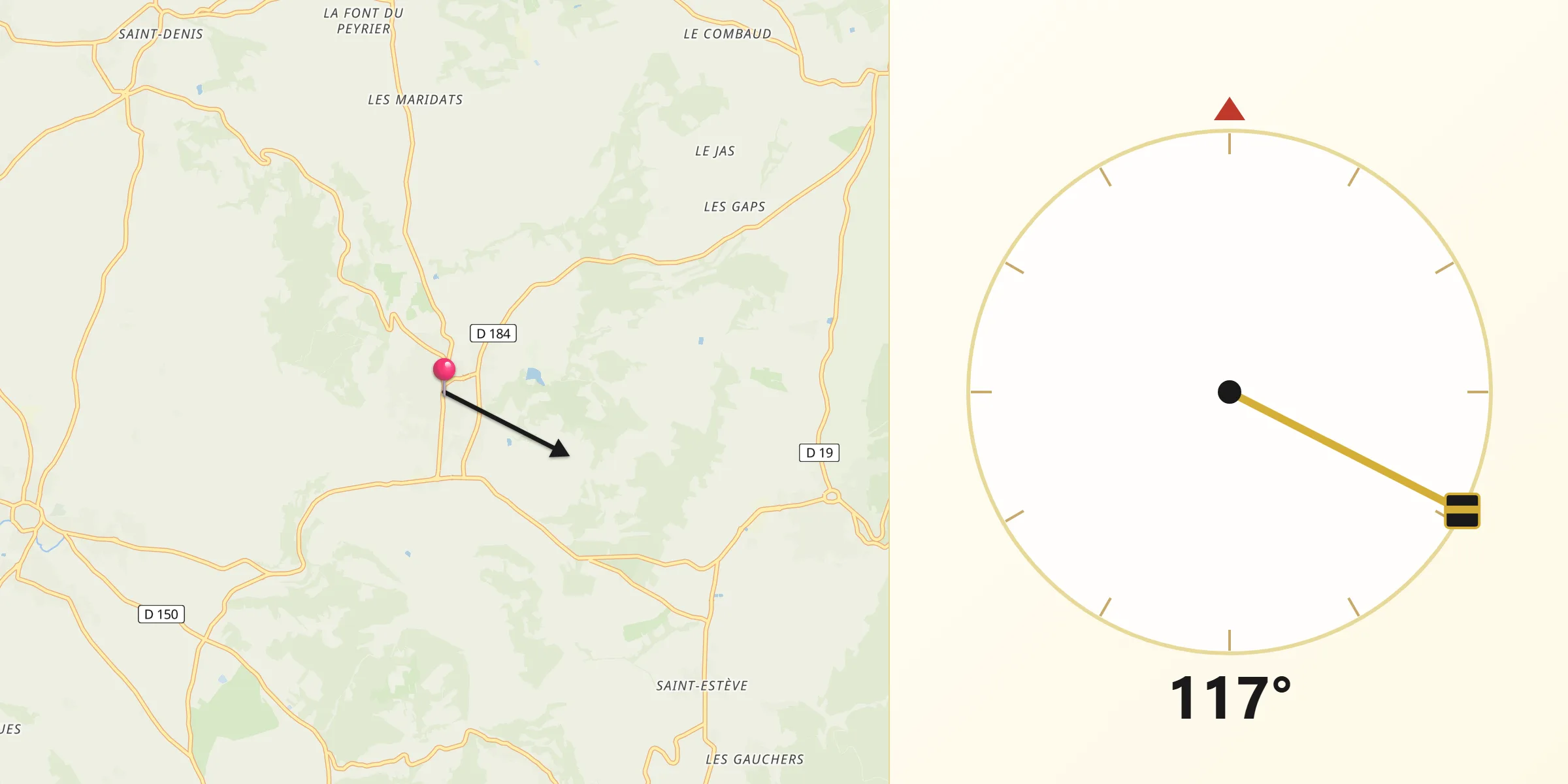 Direction vers la Qibla depuis Mormoiron