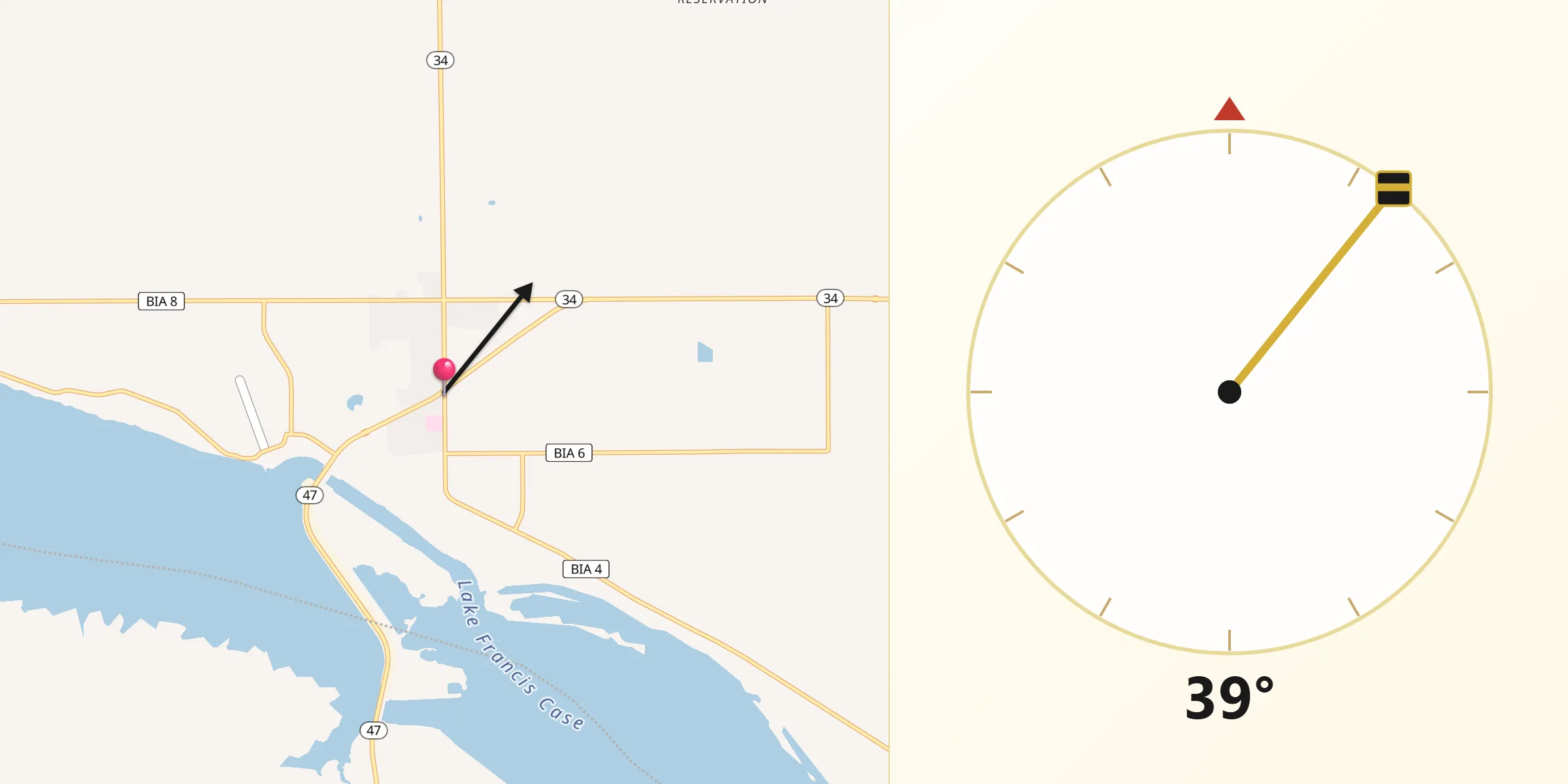Qibla Direction from Fort Thompson