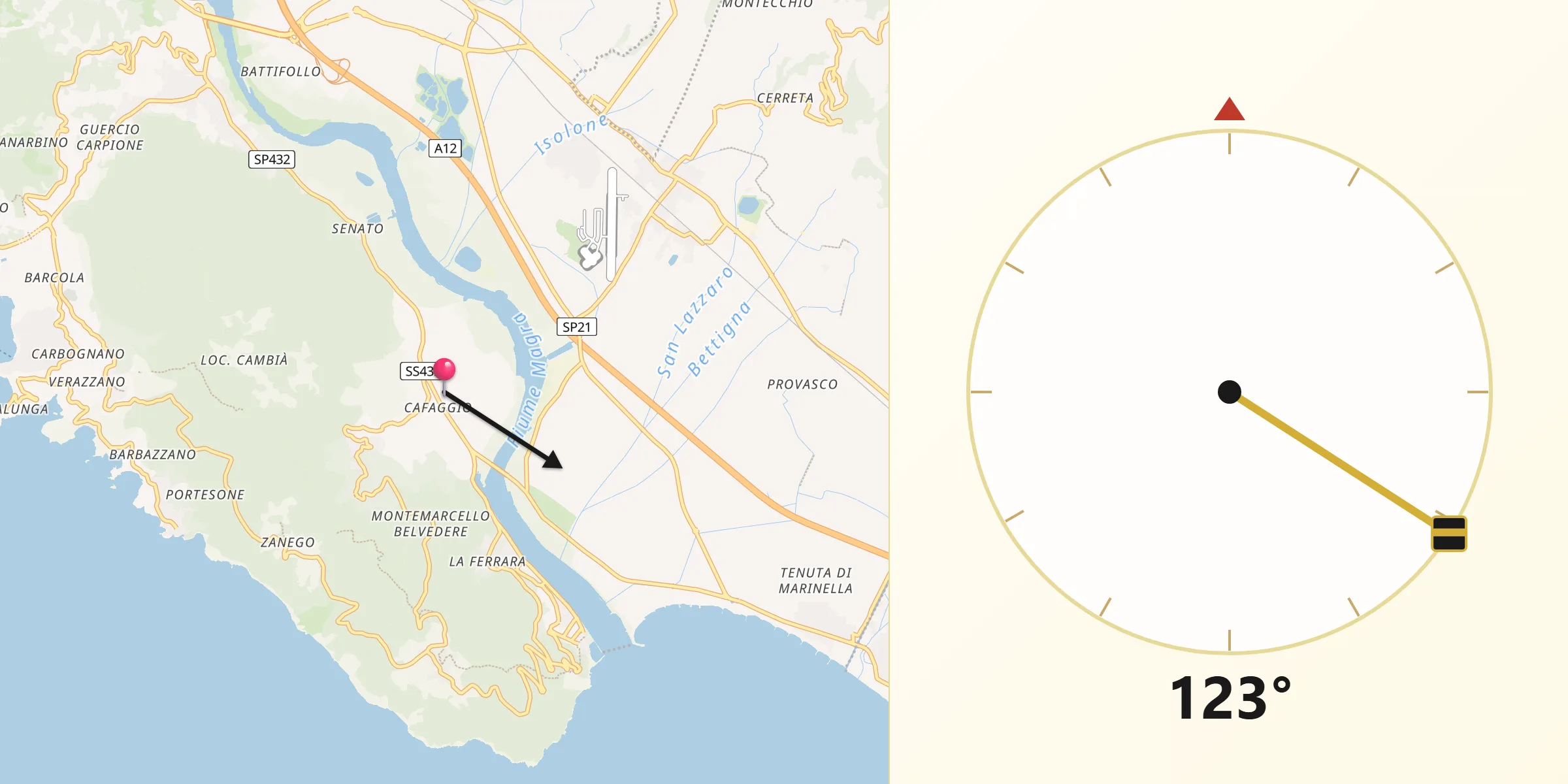 Direzione della Qibla da Ameglia