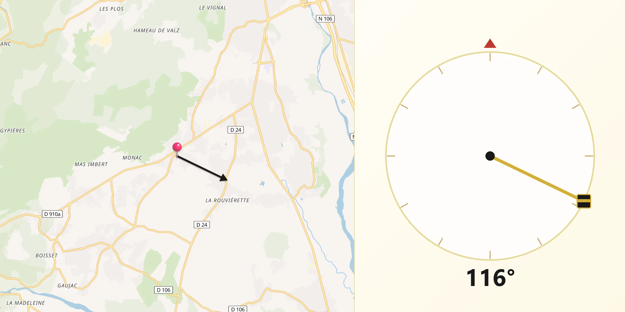 Direction vers la Qibla depuis Bagard