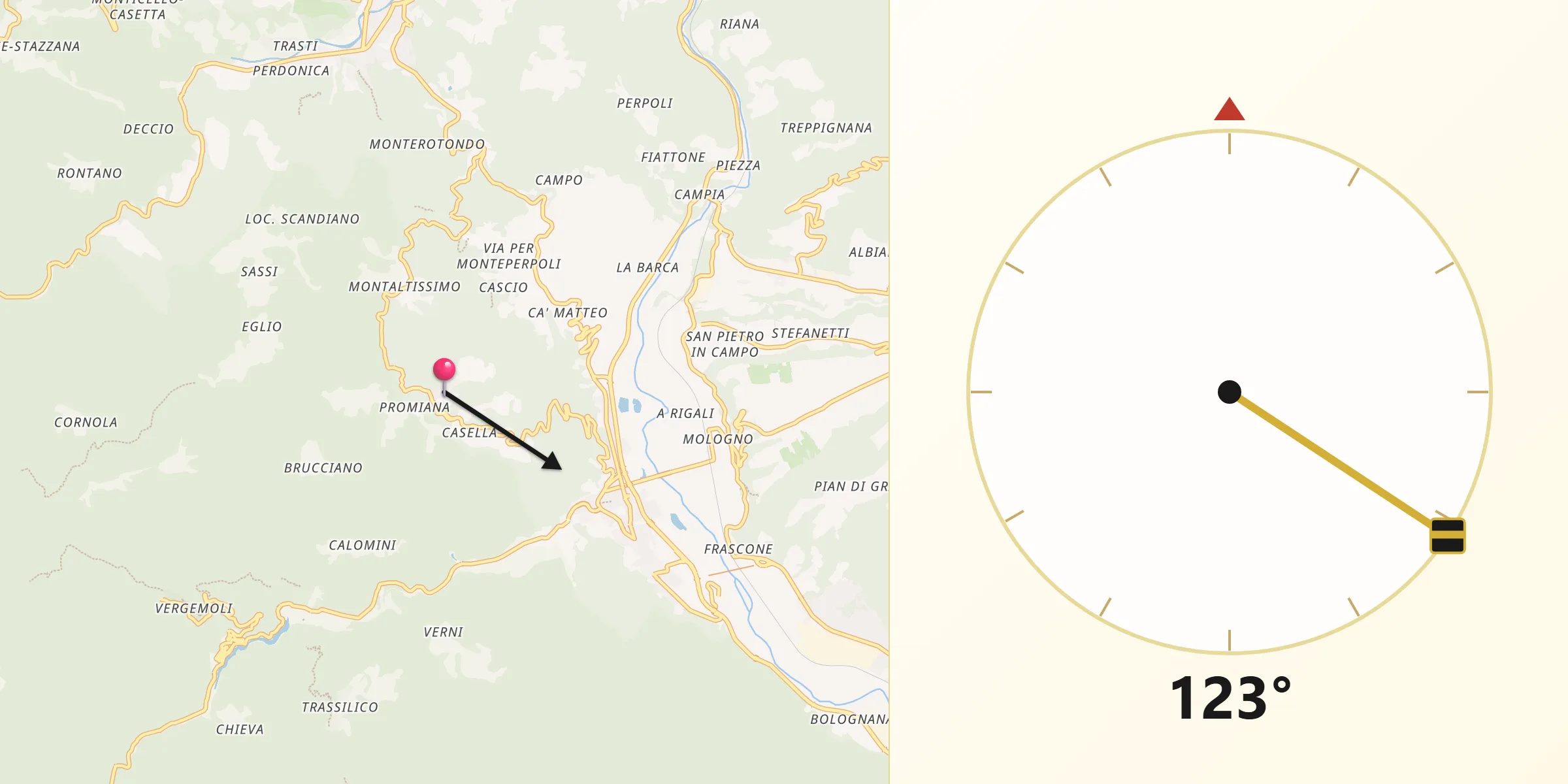 Direzione della Qibla da Molazzana