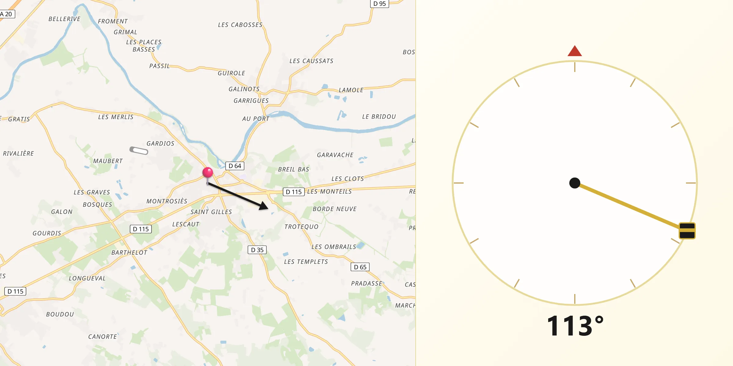 Direction vers la Qibla depuis Nègrepelisse