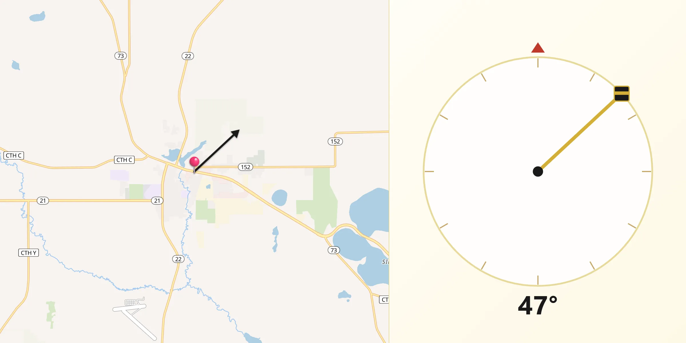 Qibla Direction from Wautoma
