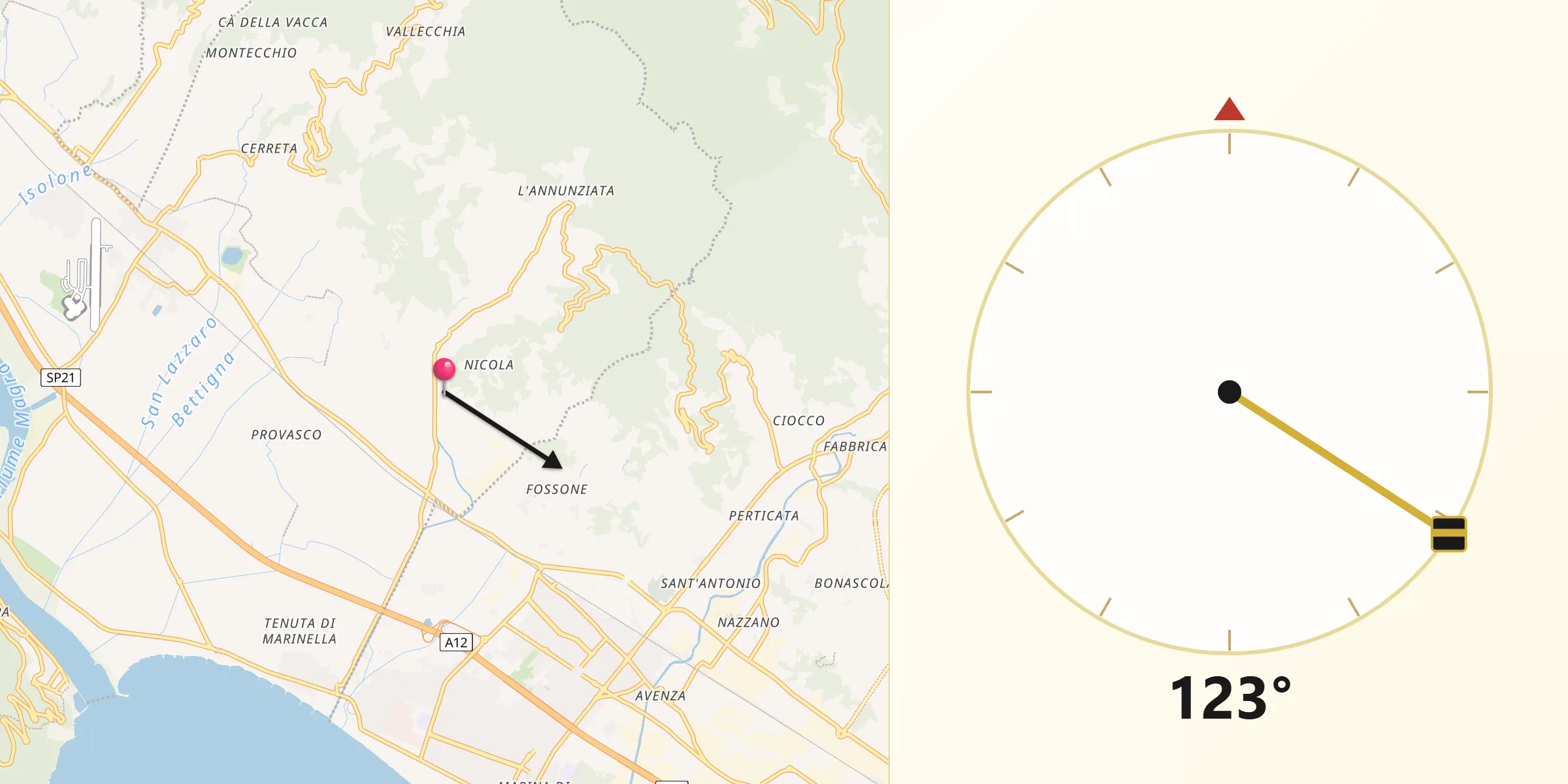 Direzione della Qibla da Casano-Dogana-Isola