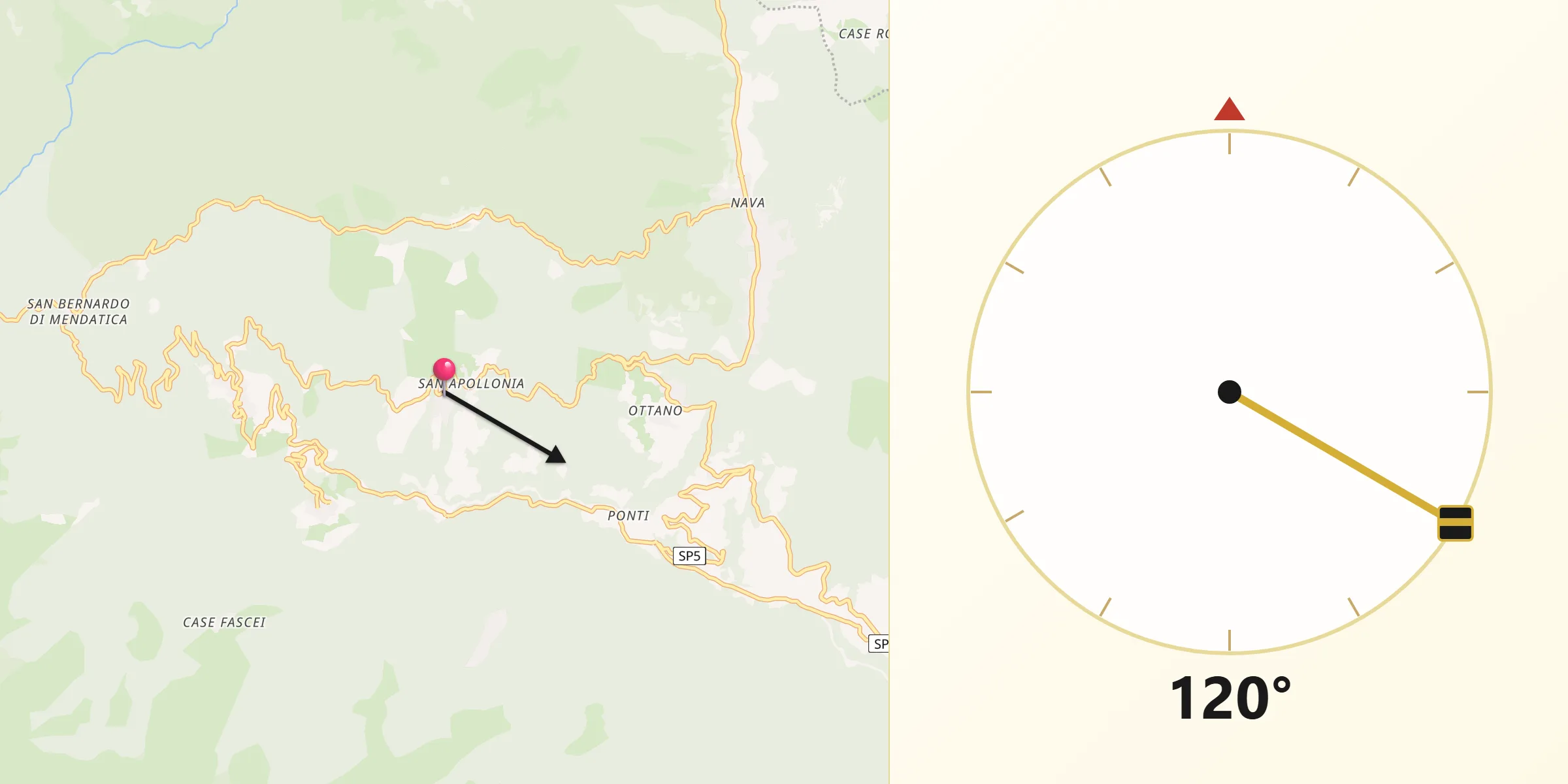 Direzione della Qibla da Cosio di Arroscia
