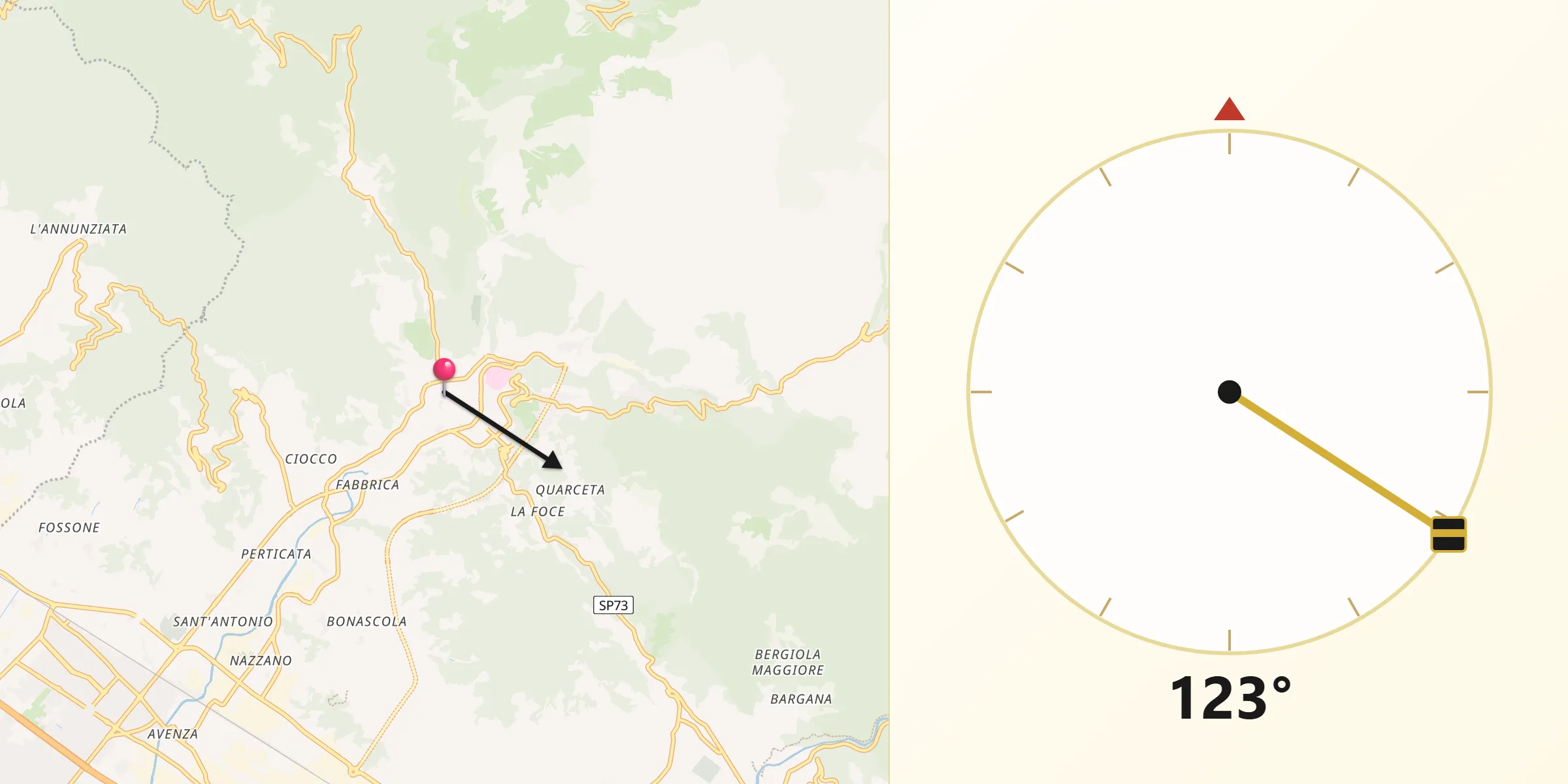 Direzione della Qibla da Carrara