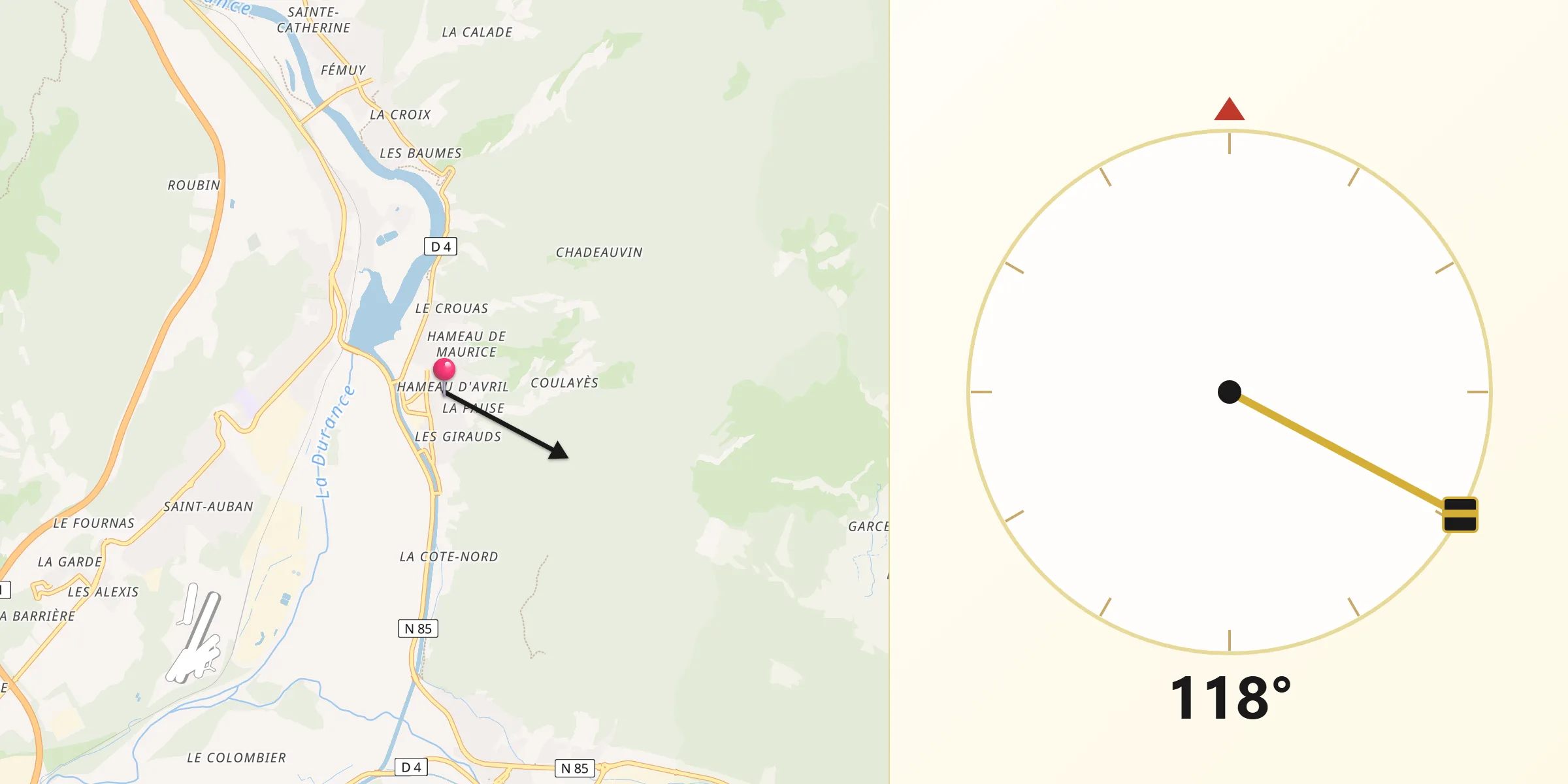 Direction vers la Qibla depuis L’Escale