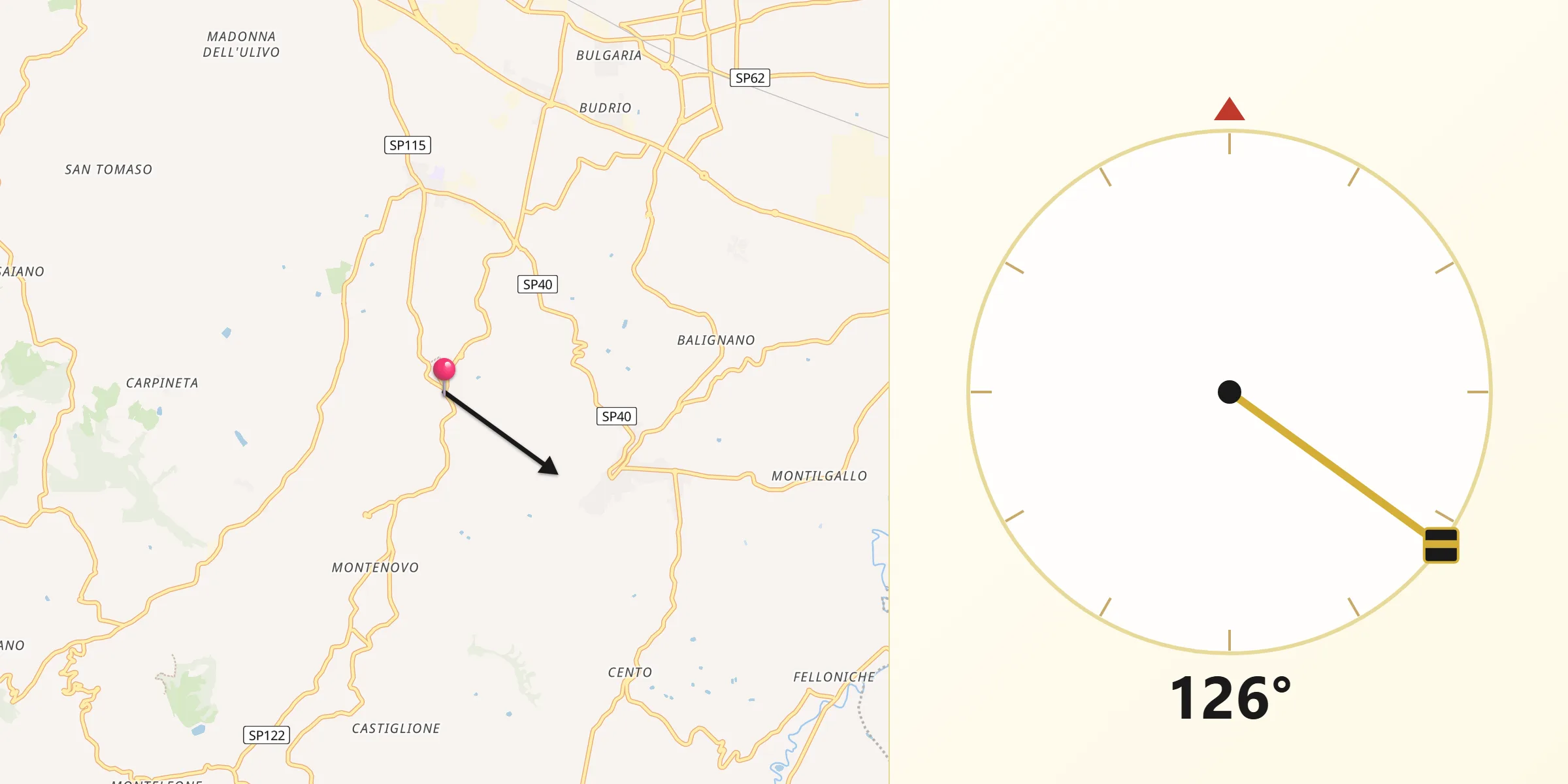 Direzione della Qibla da Montiano