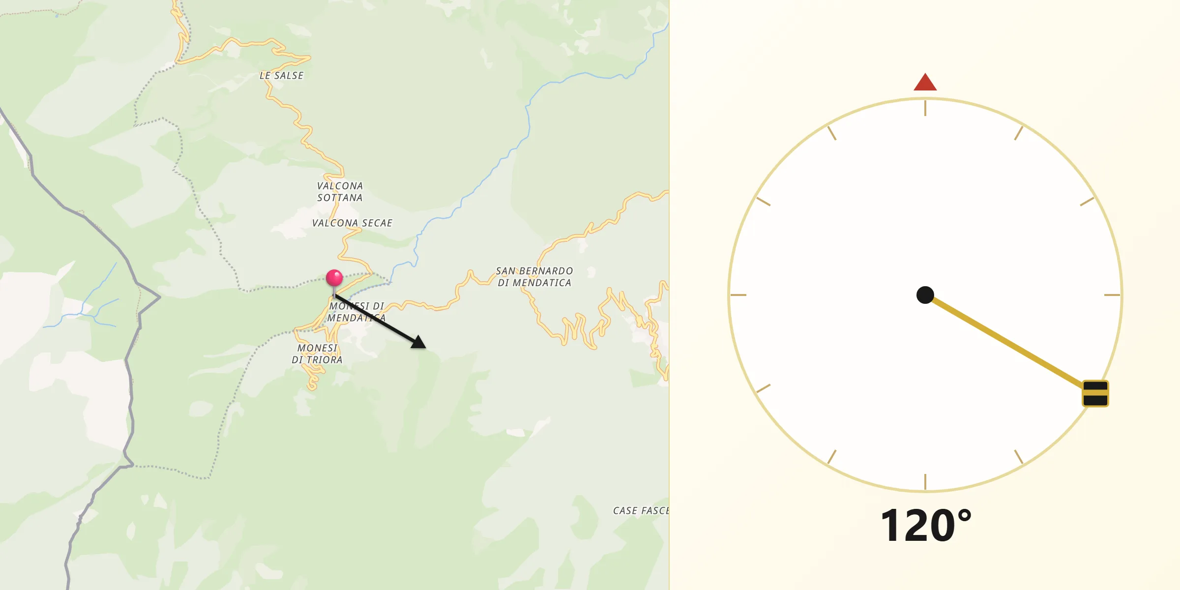 Direzione della Qibla da Briga Alta