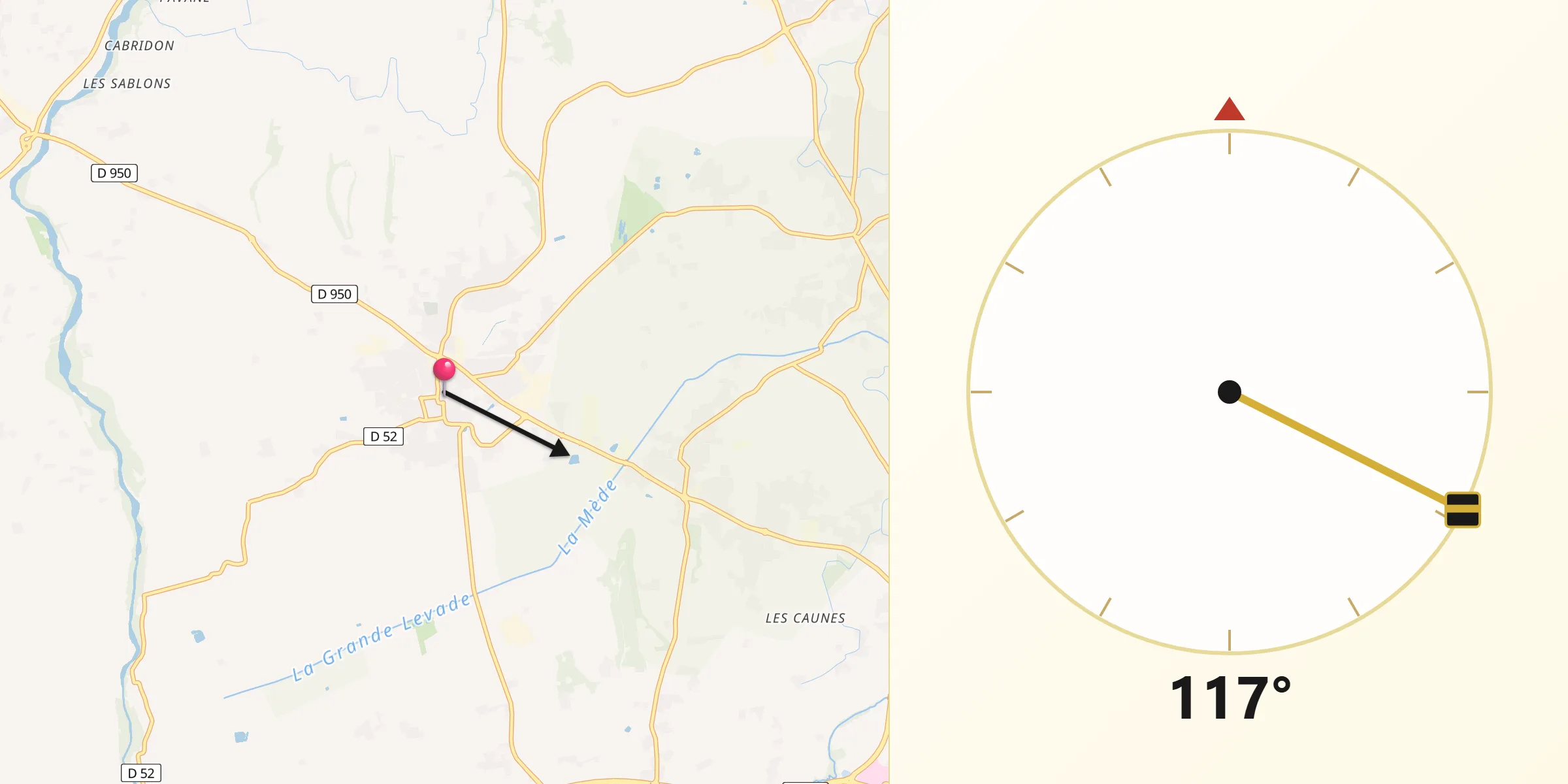Direction vers la Qibla depuis Sarrians