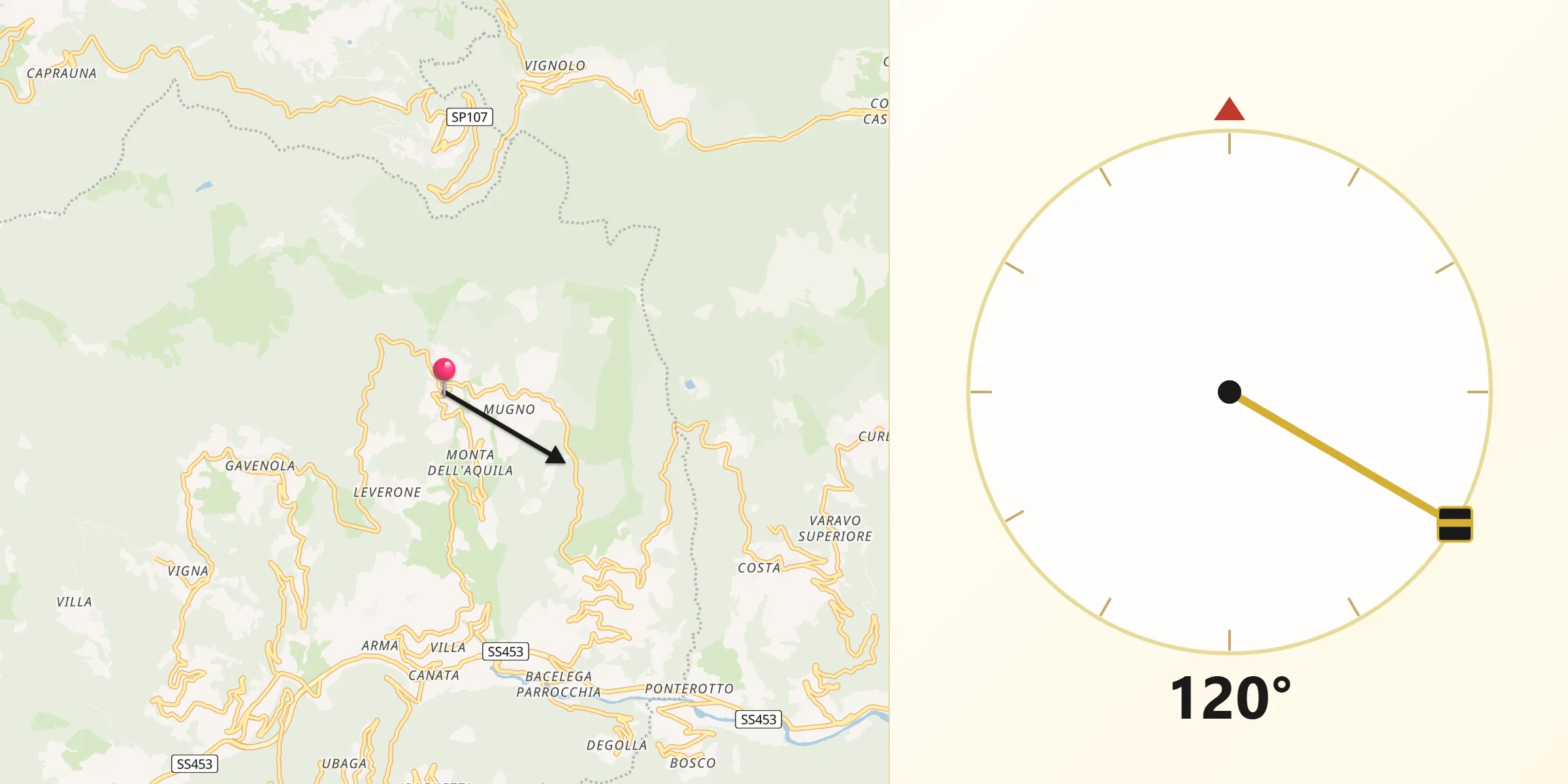 Direzione della Qibla da Aquila di Arroscia