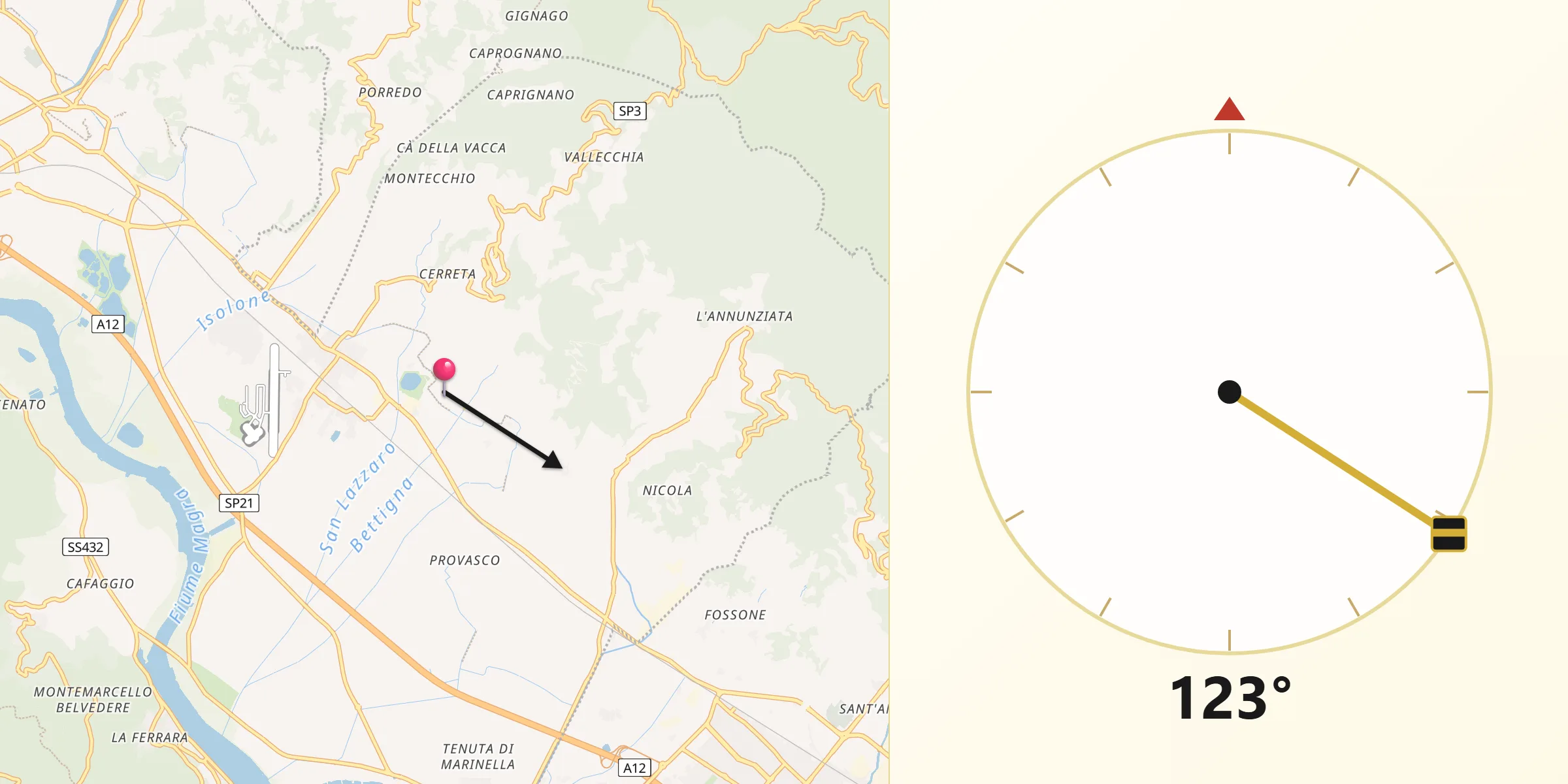 Direzione della Qibla da Colombiera-Molicciara
