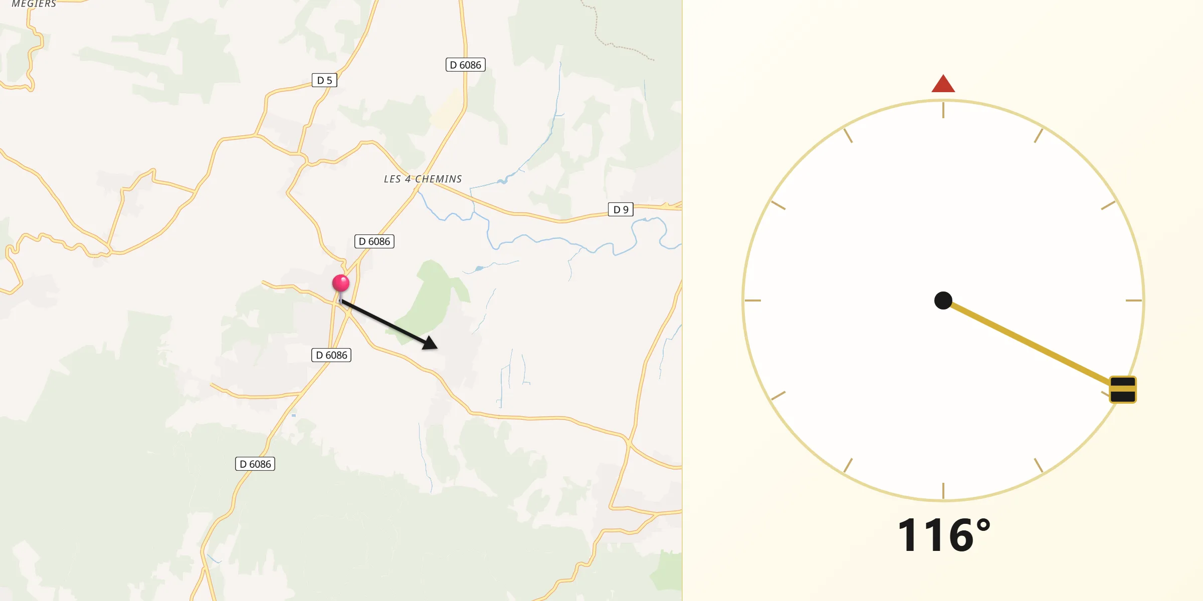 Direction vers la Qibla depuis Connaux