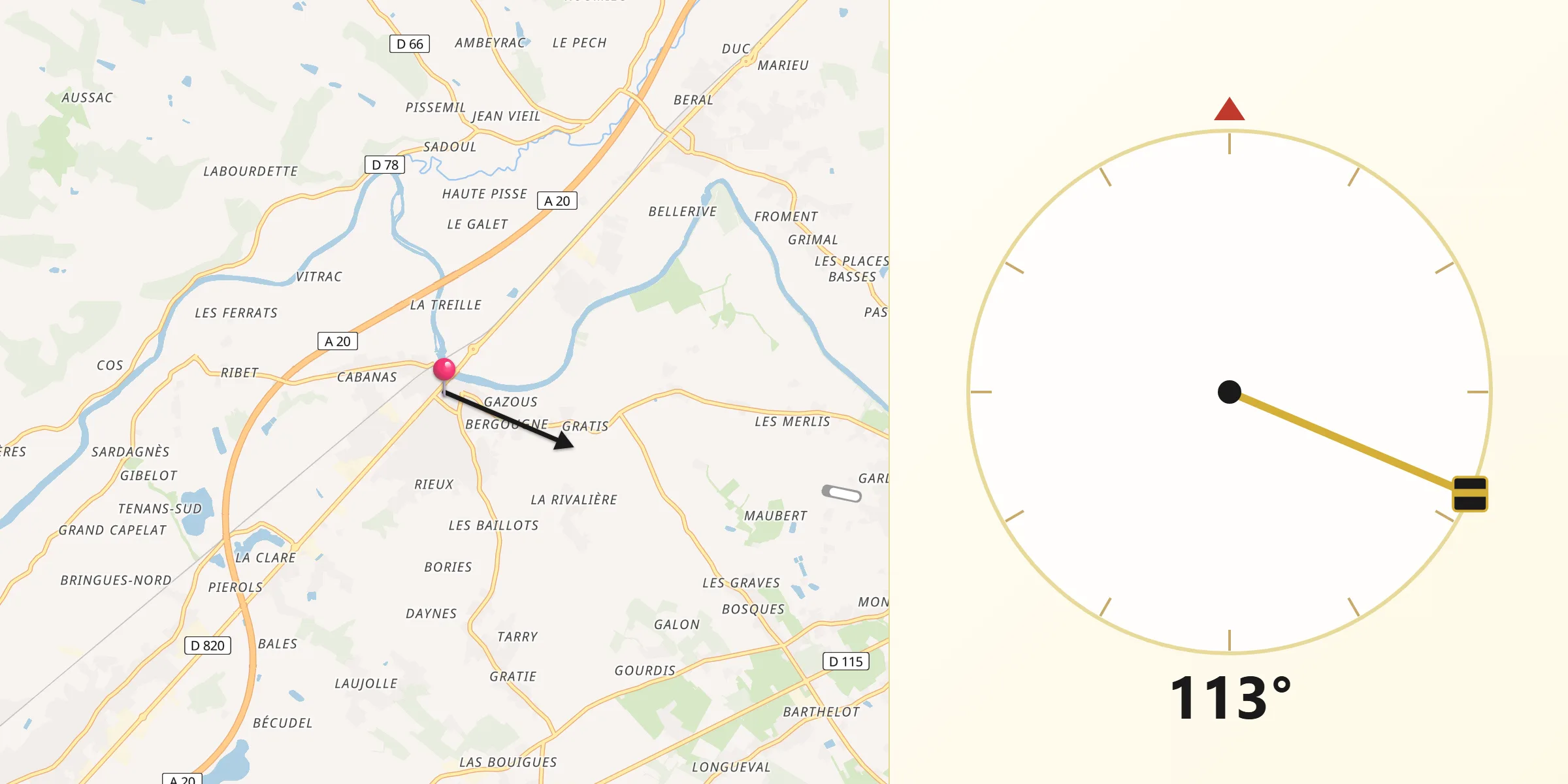 Direction vers la Qibla depuis Albias