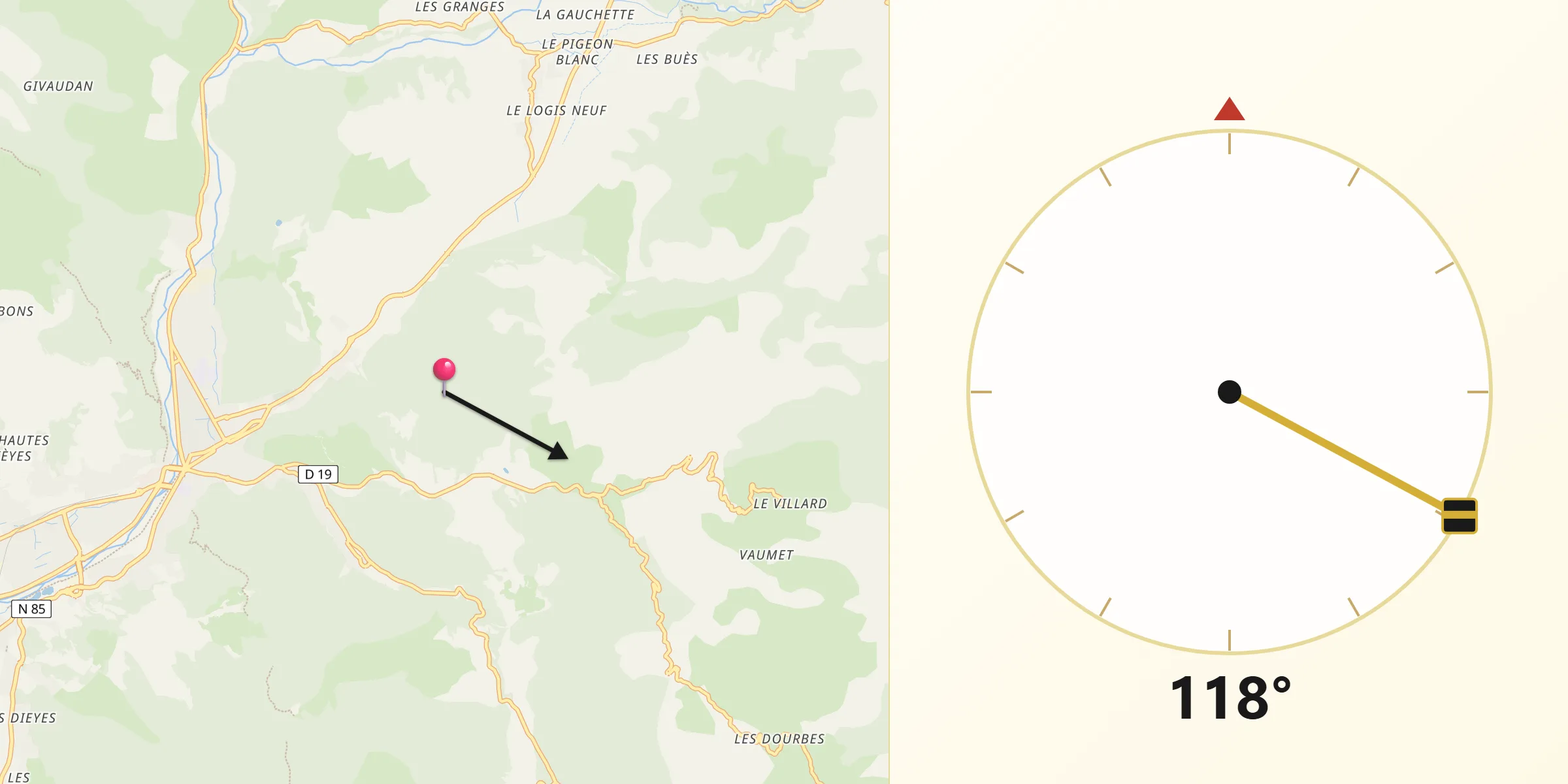 Direction vers la Qibla depuis Alpes-de-Haute-Provence