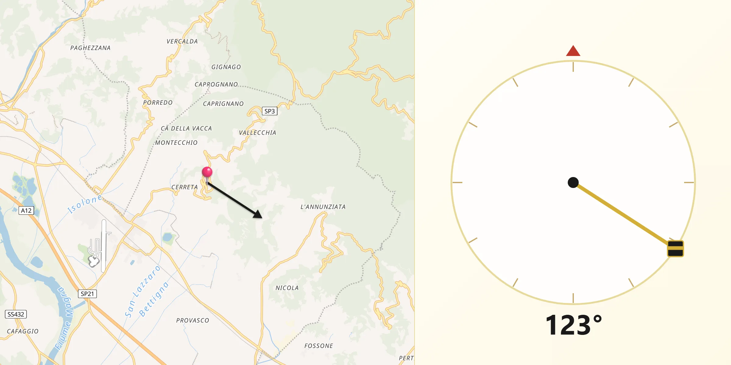 Direzione della Qibla da Castelnuovo Magra