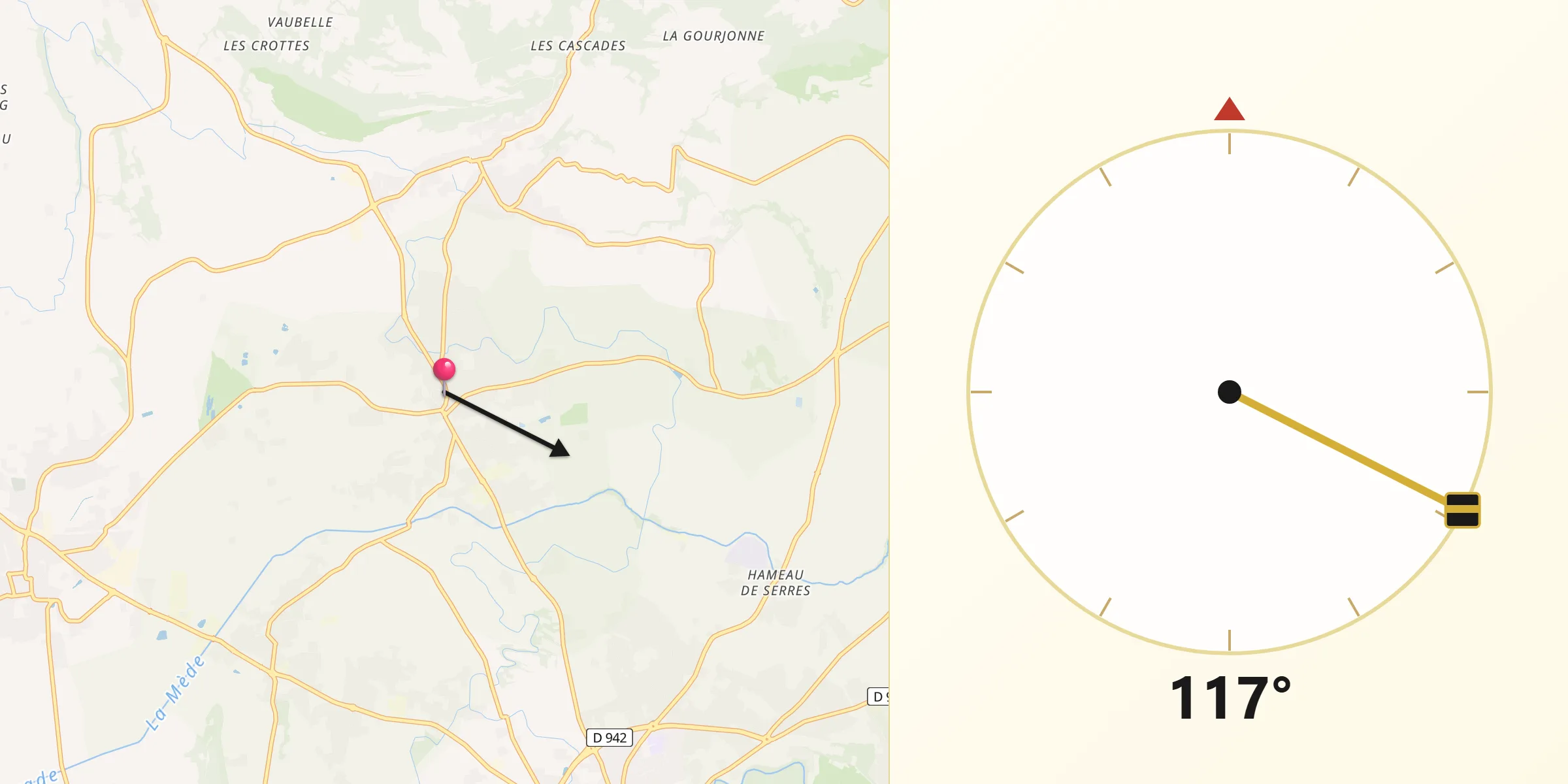 Direction vers la Qibla depuis Aubignan