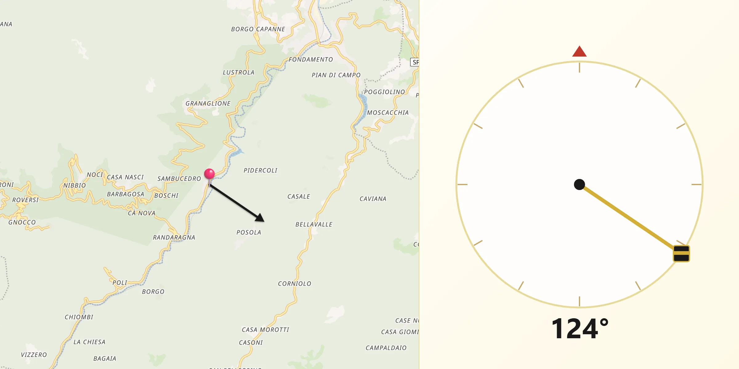 Direzione della Qibla da Molino del Pallone