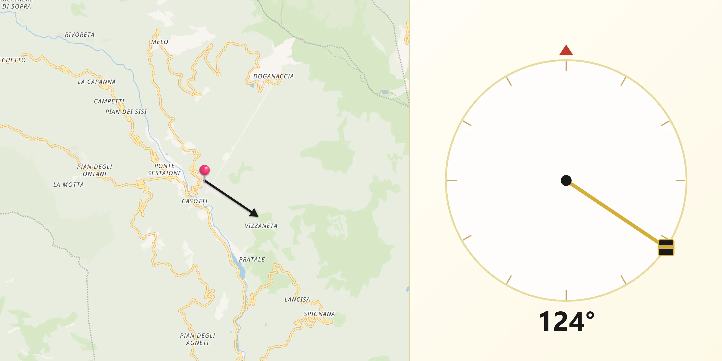 Direzione della Qibla da Cutigliano