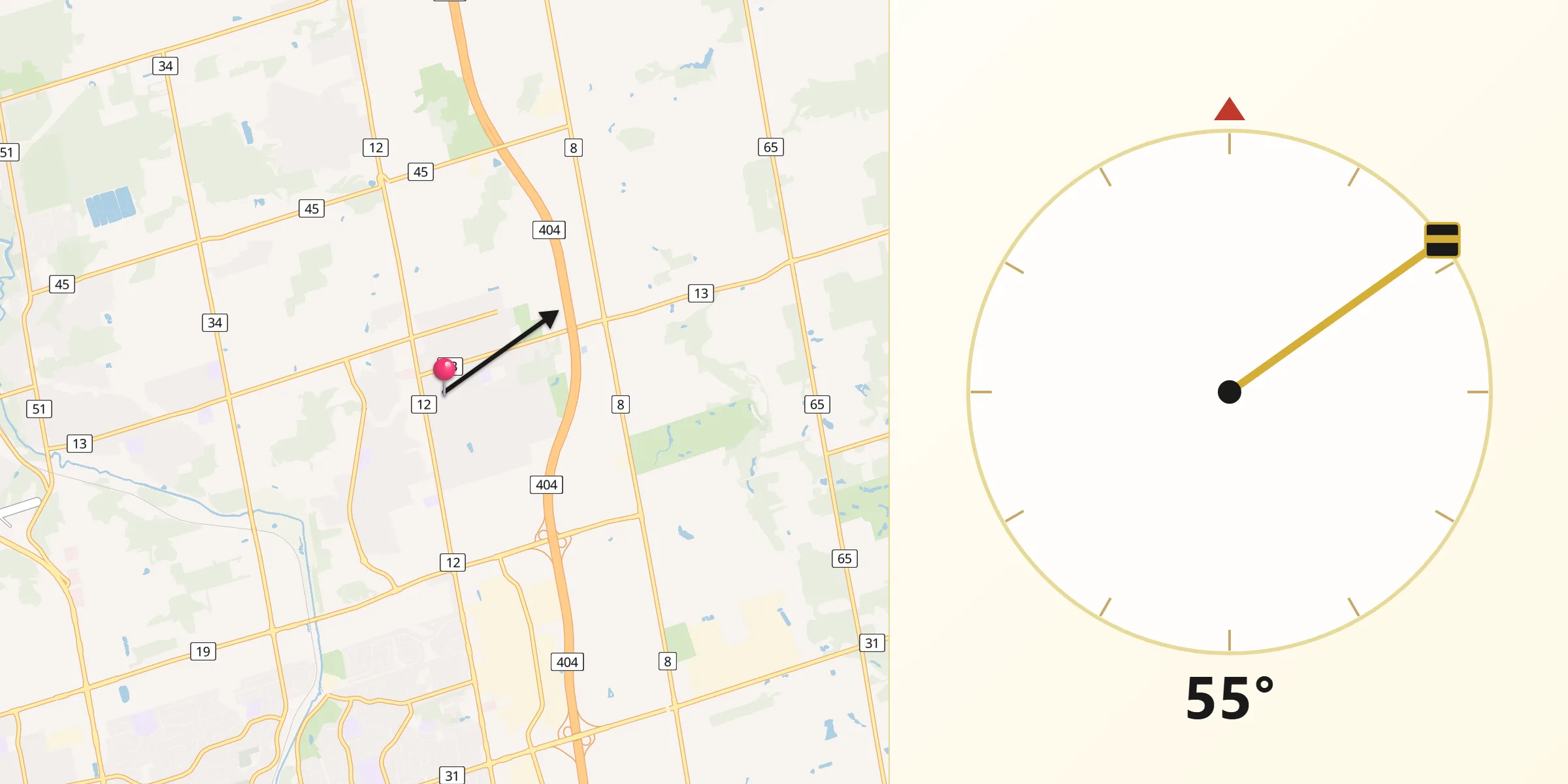 Qibla Direction from East Gwillimbury