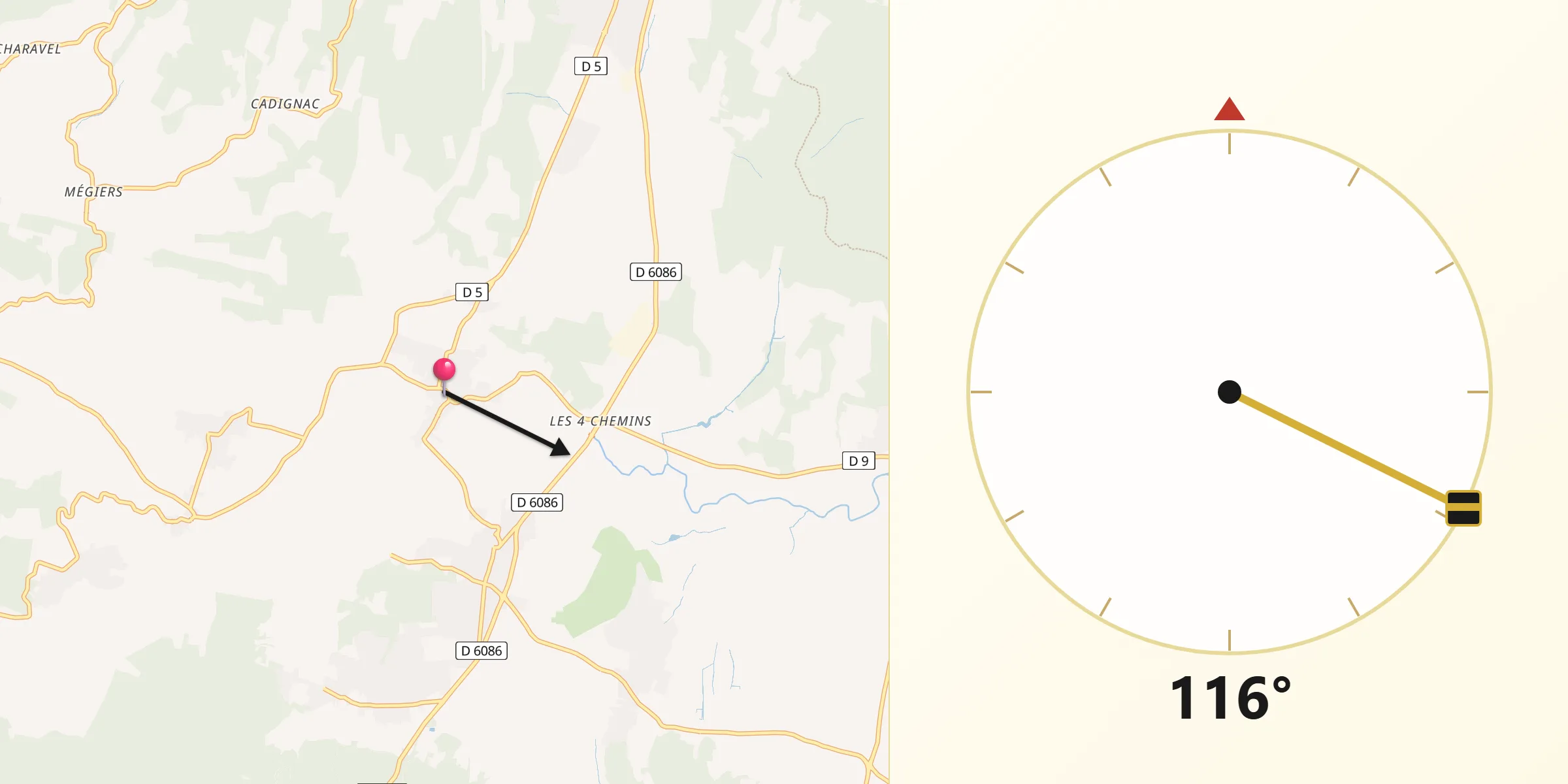Direction vers la Qibla depuis Tresques