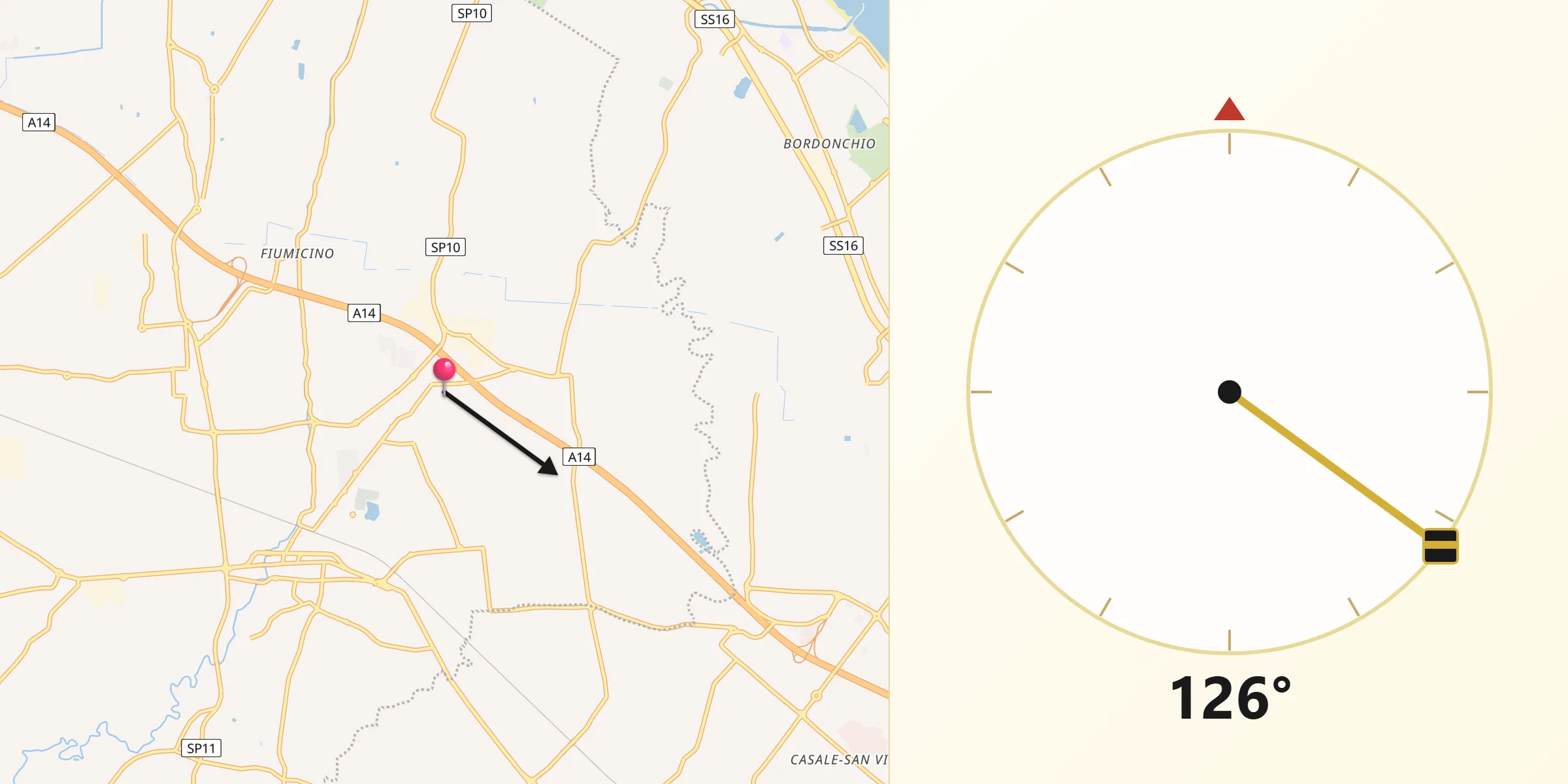 Direzione della Qibla da San Mauro Pascoli