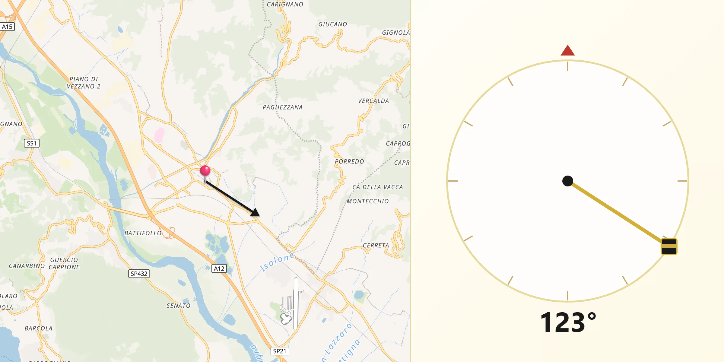 Direzione della Qibla da Sarzana
