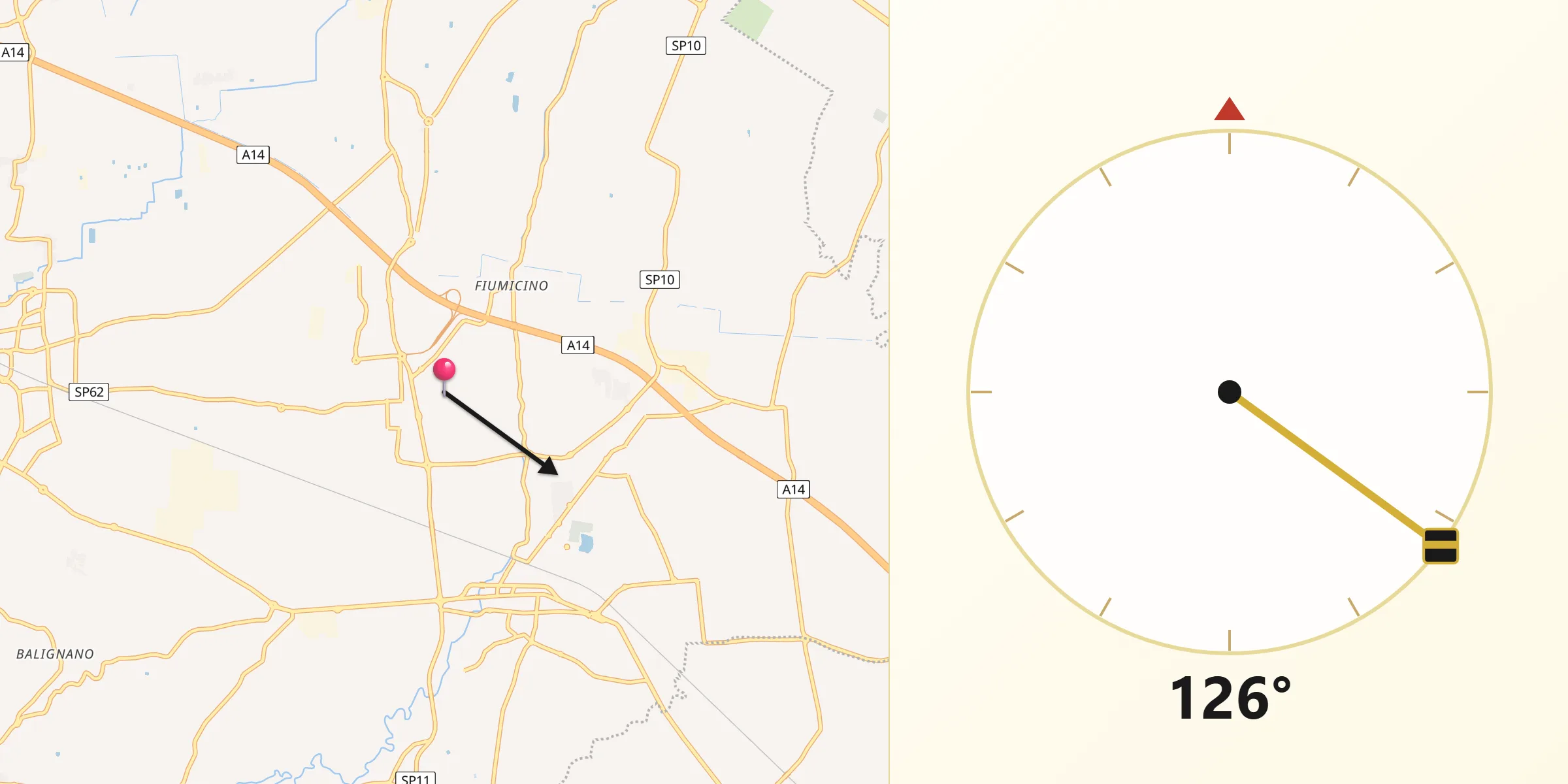 Direzione della Qibla da Gatteo-Sant'Angelo