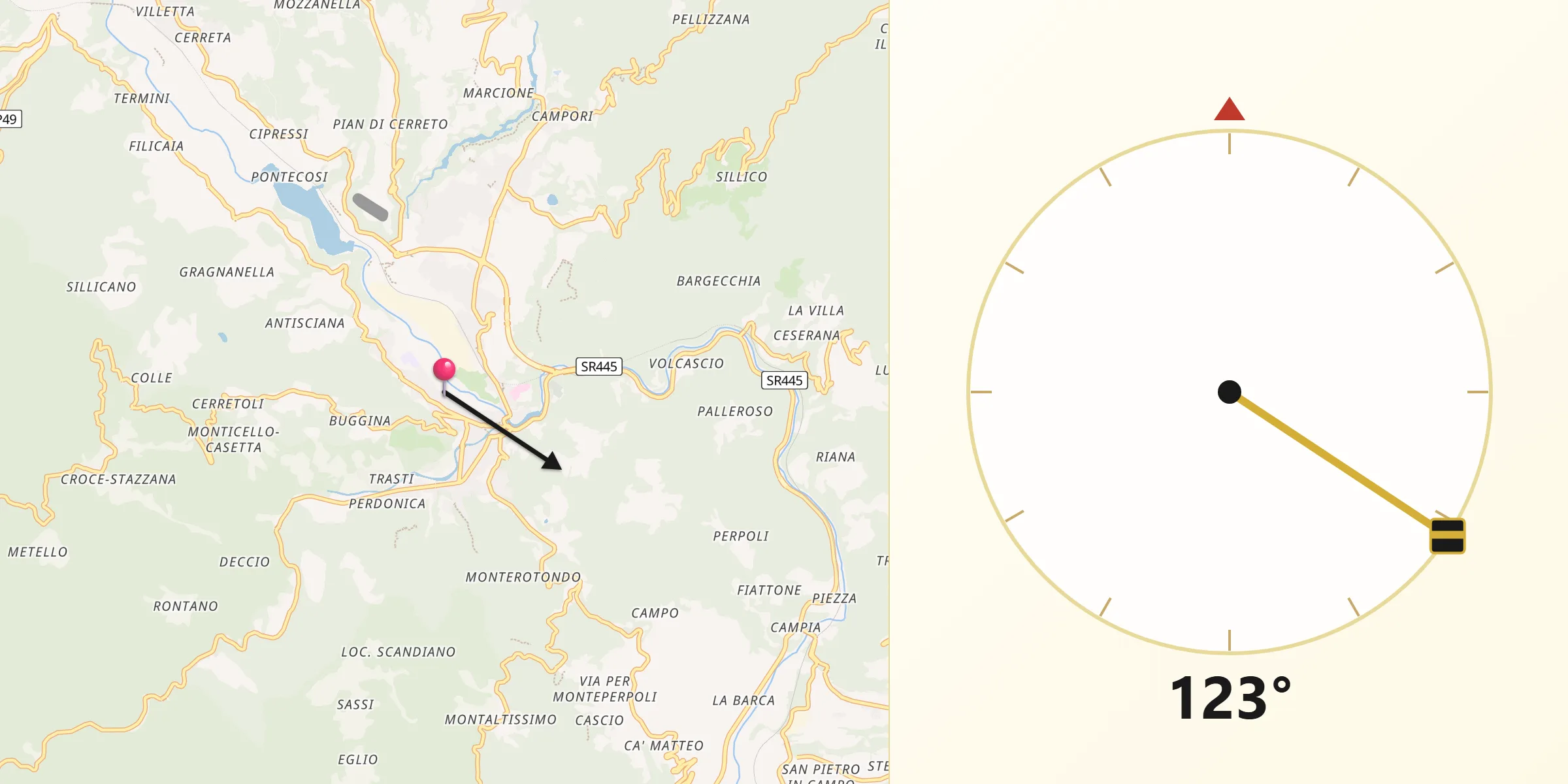 Direzione della Qibla da Castelnuovo di Garfagnana