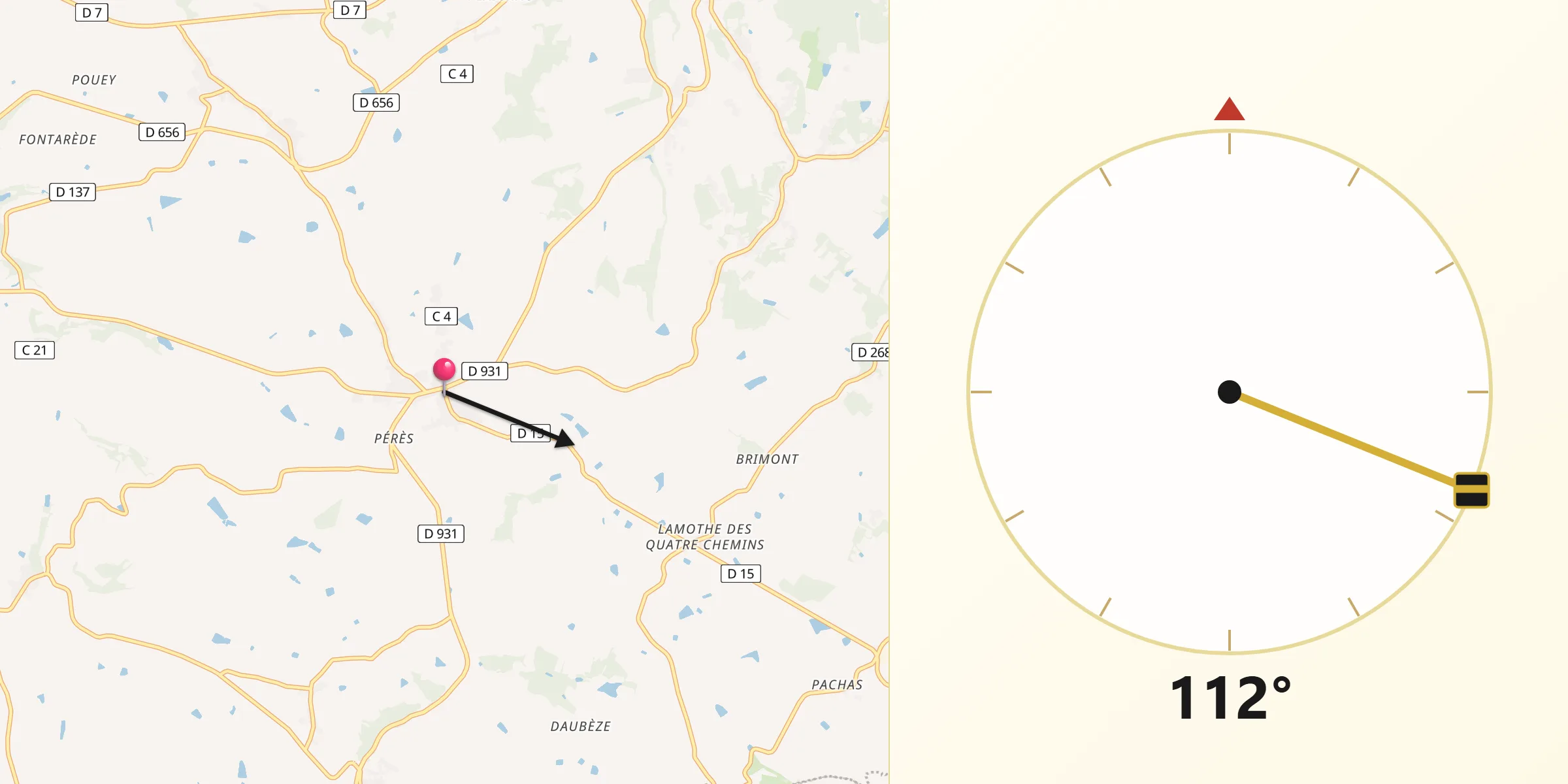 Direction vers la Qibla depuis Laplume