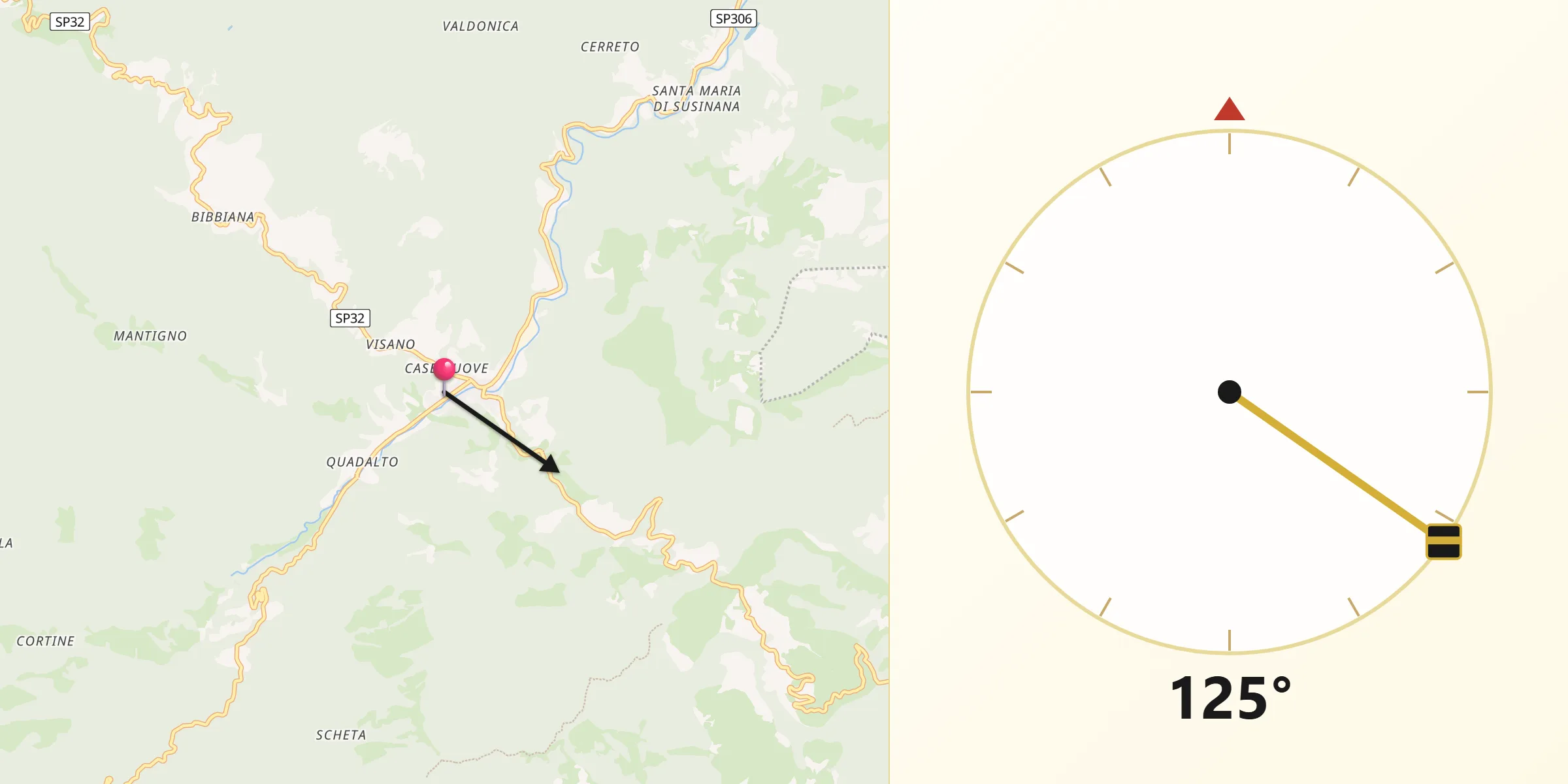 Direzione della Qibla da Palazzuolo sul Senio