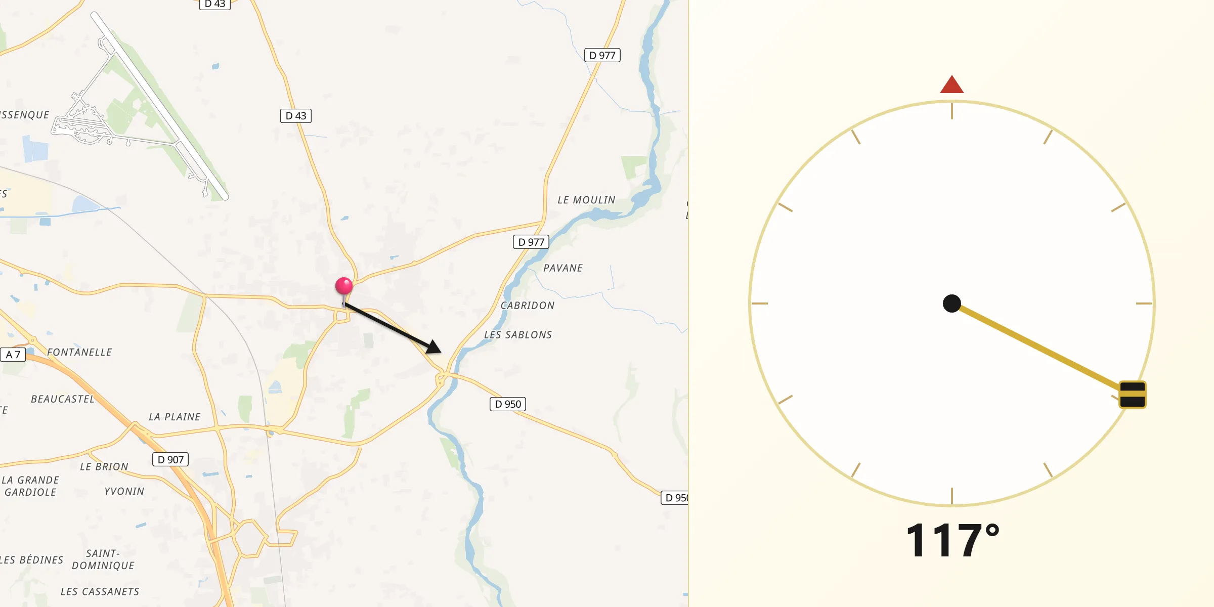 Direction vers la Qibla depuis Jonquières