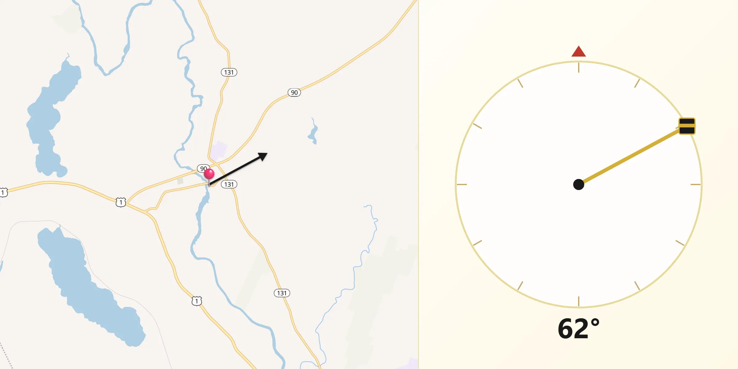 Dirección de la Qibla desde Warren