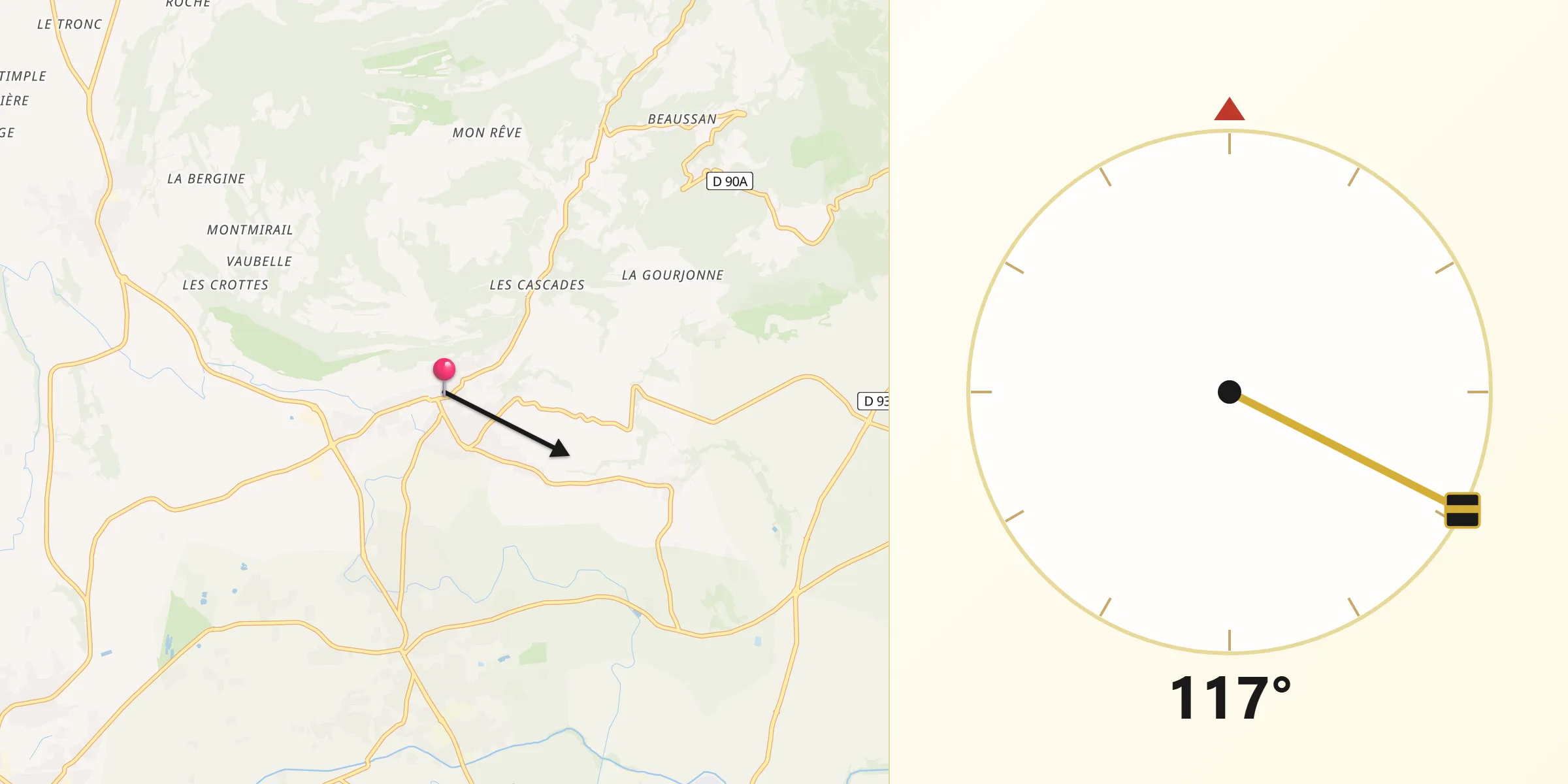 Direction vers la Qibla depuis Beaumes-de-Venise