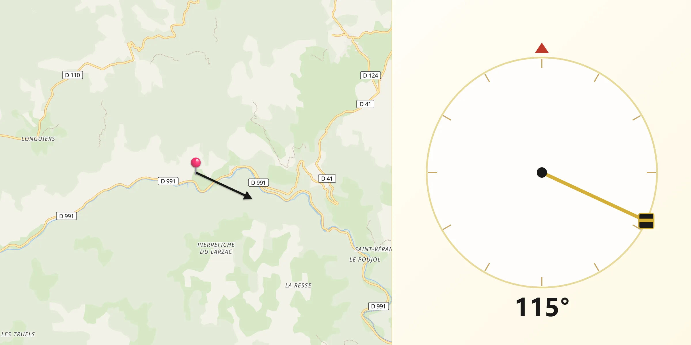 Direction vers la Qibla depuis Lanuéjols