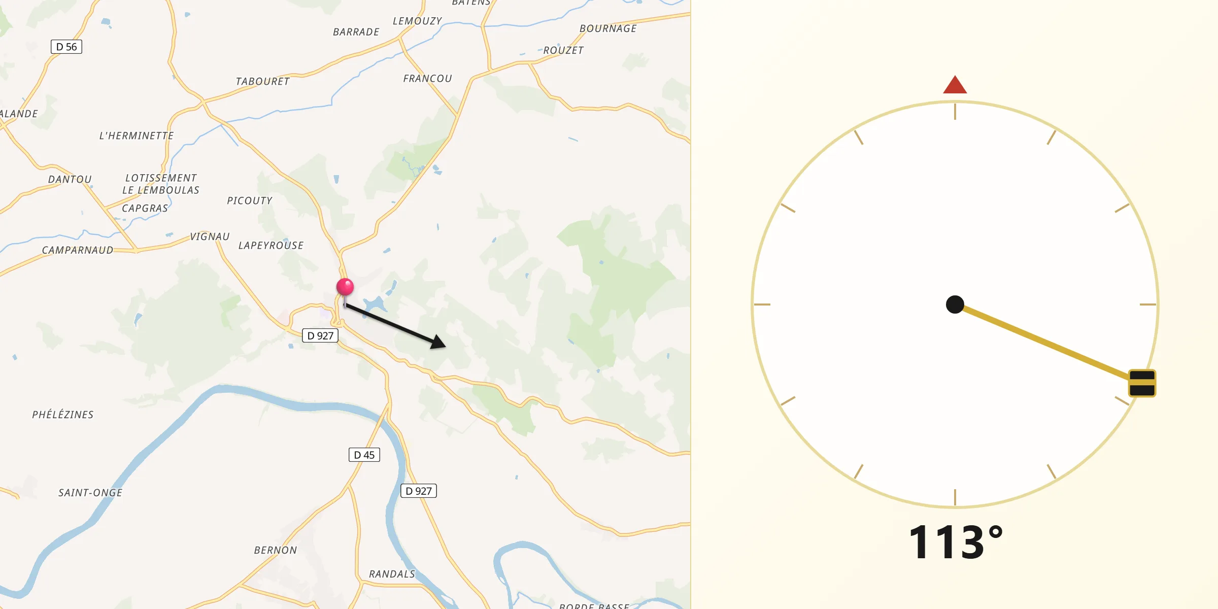 Direction vers la Qibla depuis Lafrançaise