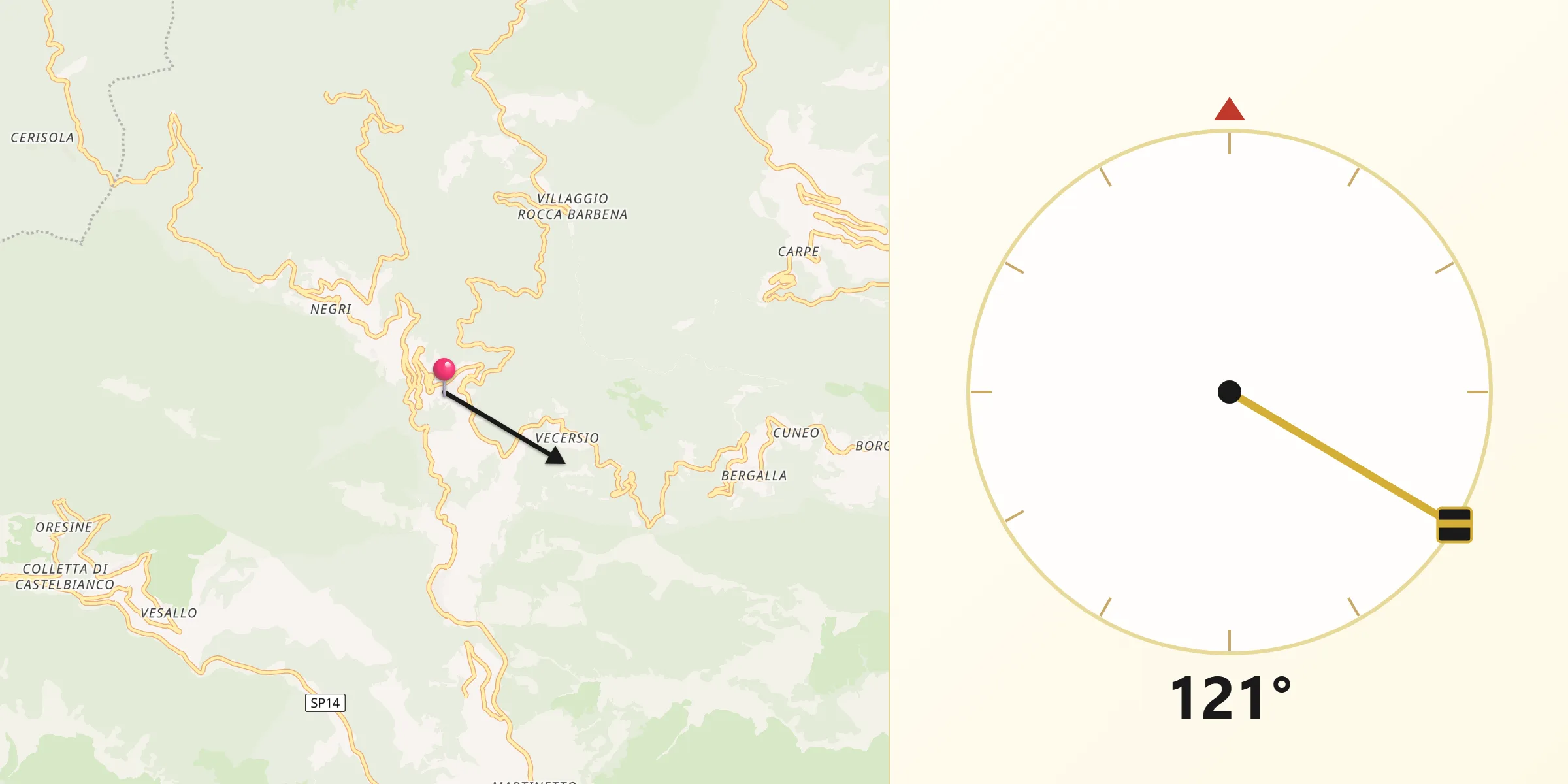 Direzione della Qibla da Castelvecchio di Rocca Barbena