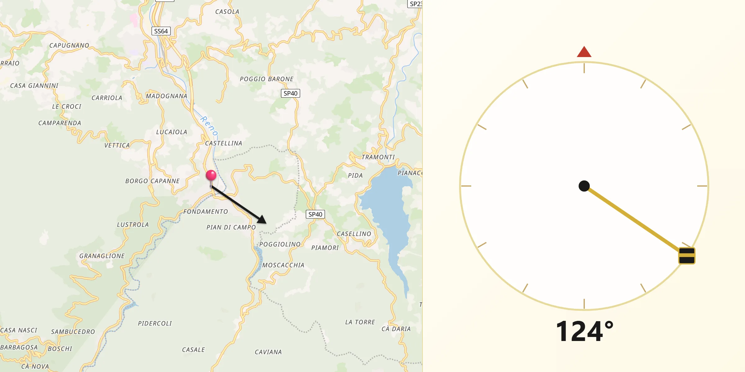 Direzione della Qibla da Ponte della Venturina