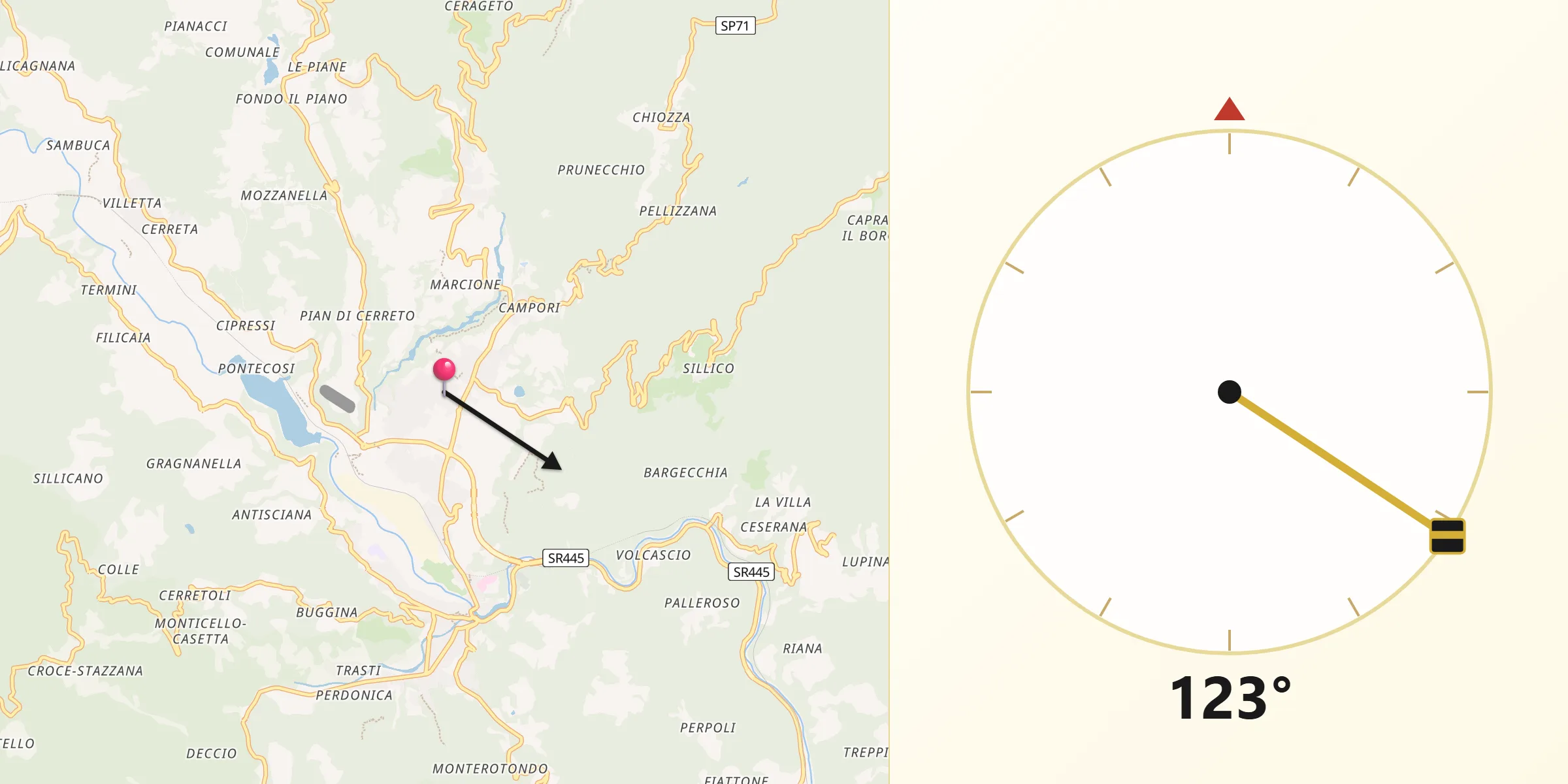 Direzione della Qibla da Pieve Fosciana